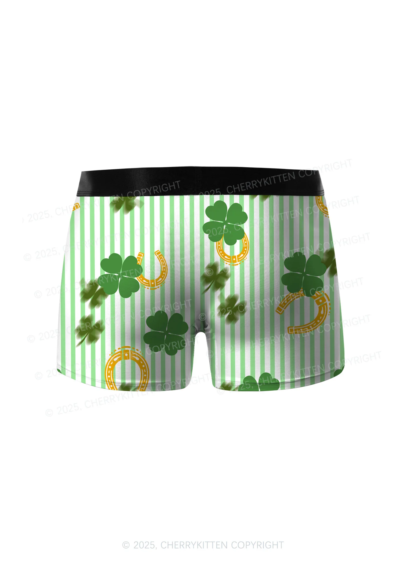Green Stripe Clover Horseshoe St Patricks Y2K Print Men Boxer Briefs Cherrykitten - Image 2