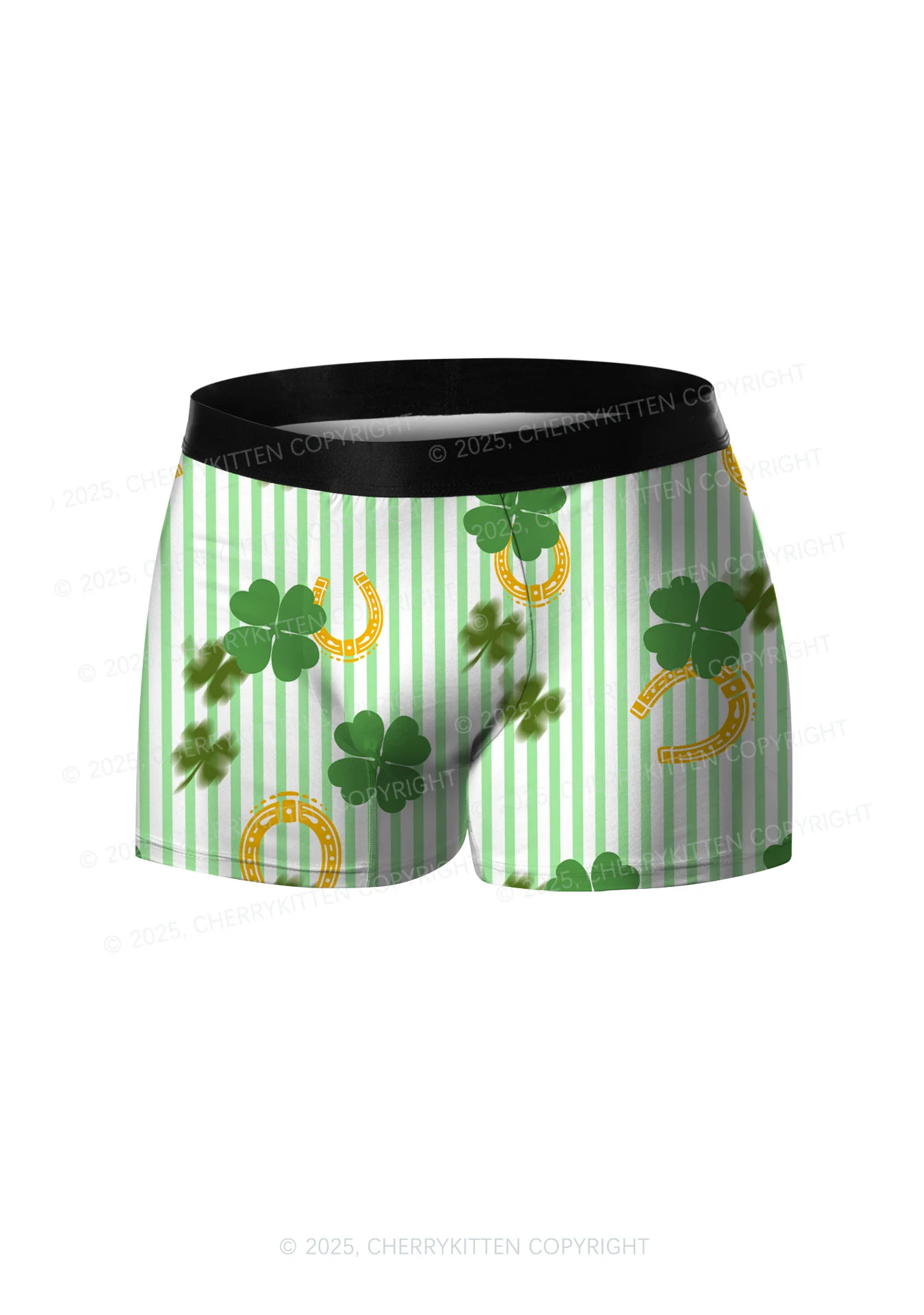 Green Stripe Clover Horseshoe St Patricks Y2K Print Men Boxer Briefs Cherrykitten - Image 3