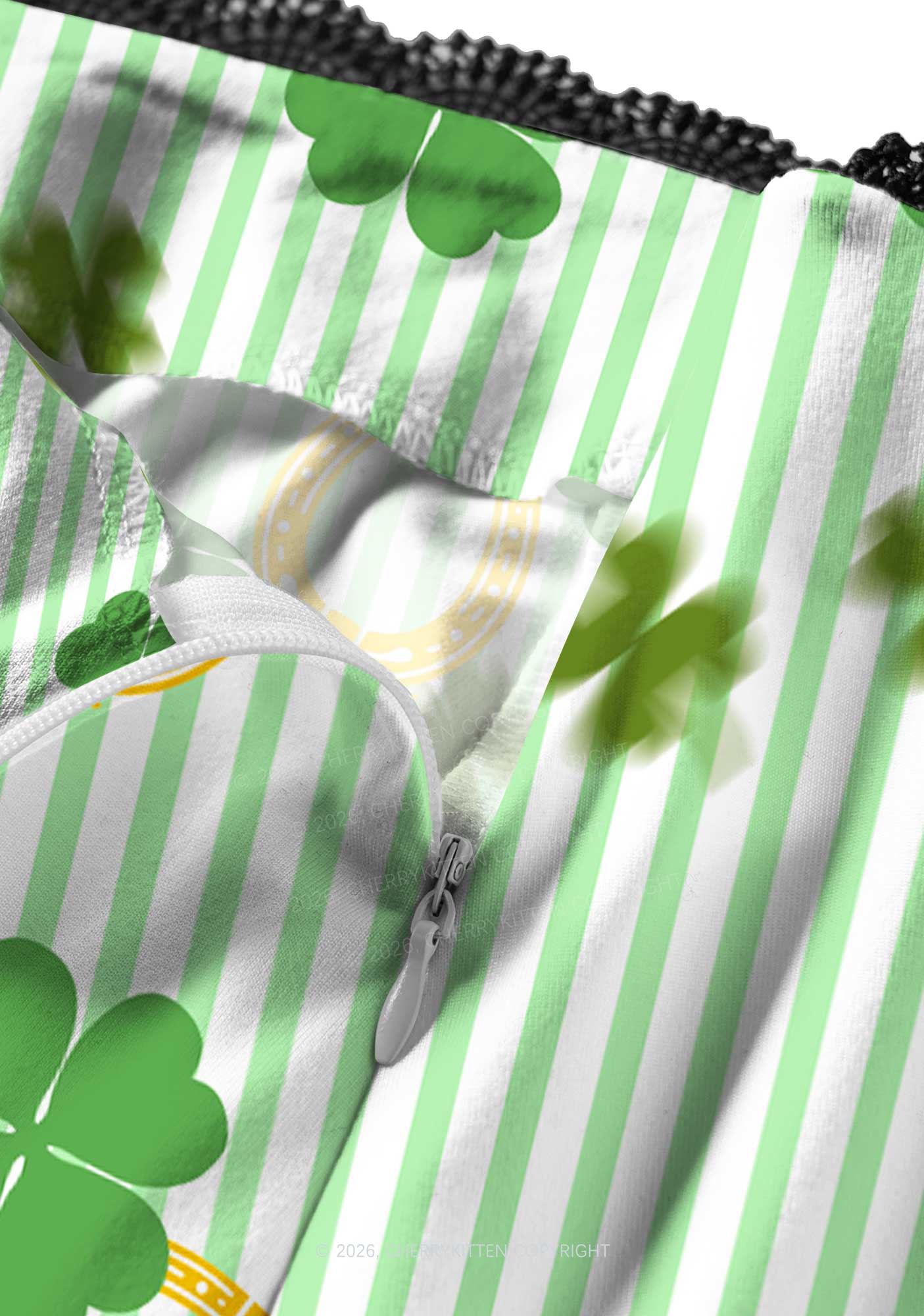Green Stripe Clover Horseshoe St Patricks Y2K Print Midi Skirt Cherrykitten - Image 3