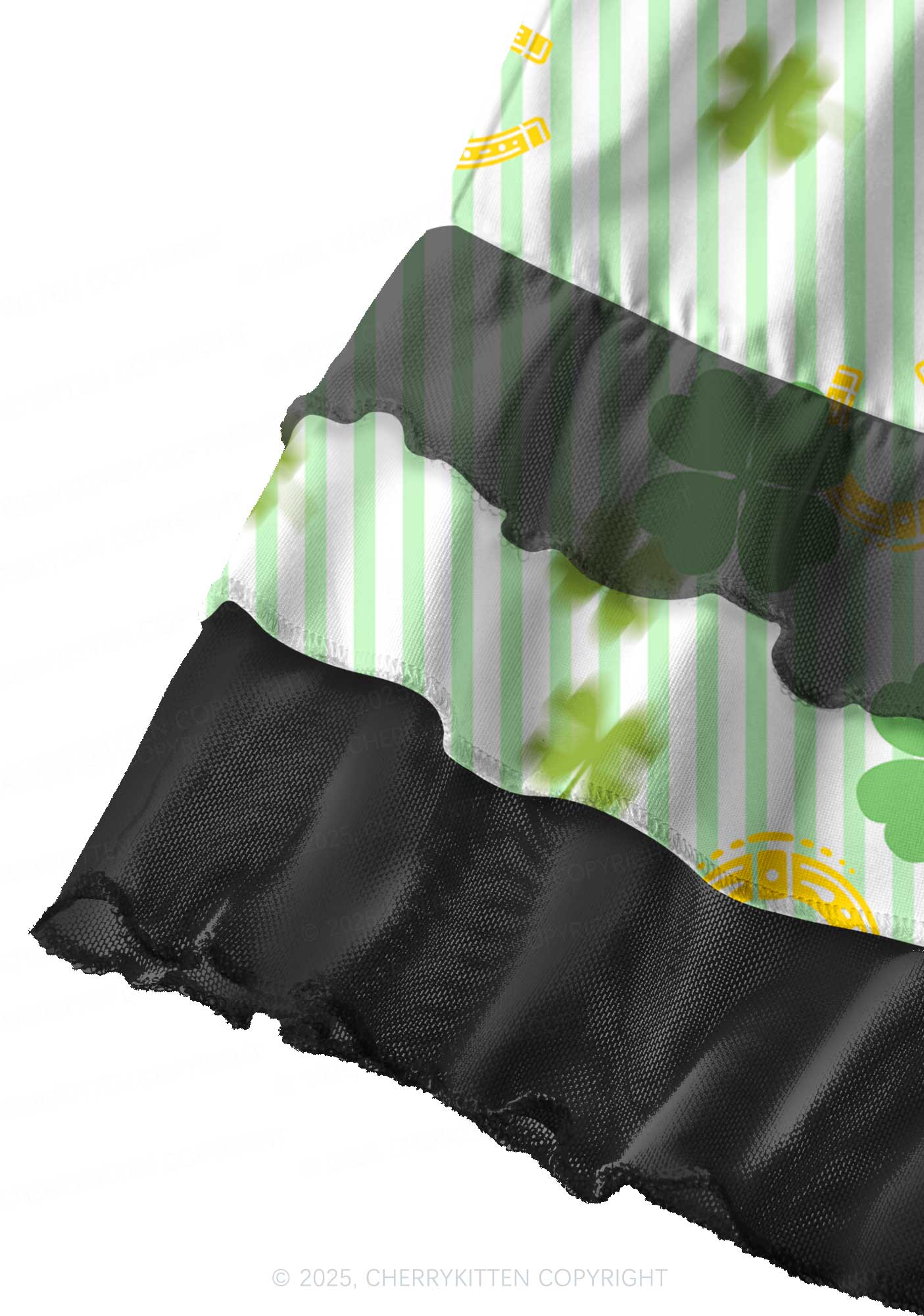 Green Stripe Clover Horseshoe St Patricks Y2K Print Mini Layered Skirt Cherrykitten - Image 2