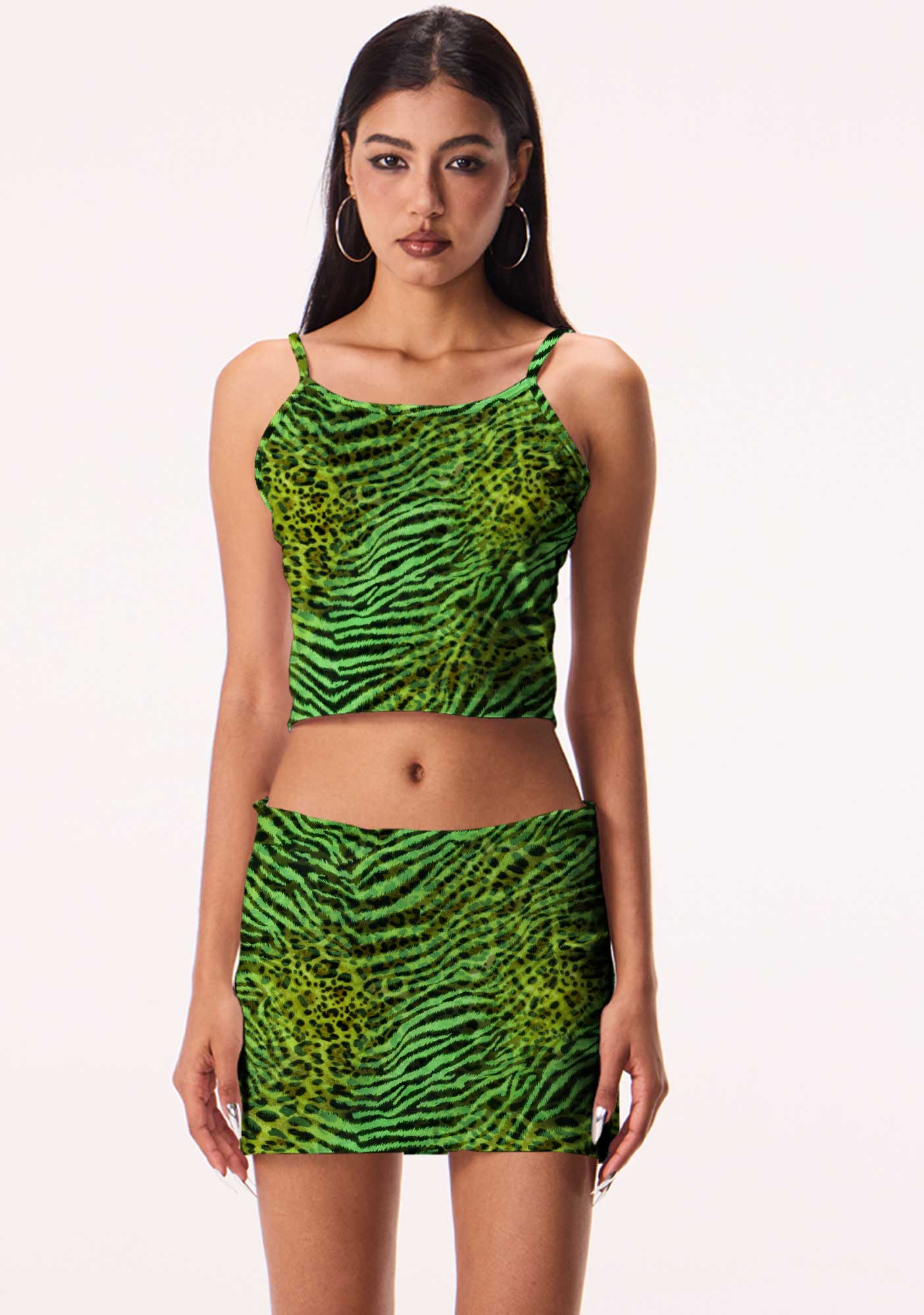 Green Zebra Leopard Pattern St Patricks Y2K Print Cami Crop Top Cherrykitten - Image 2