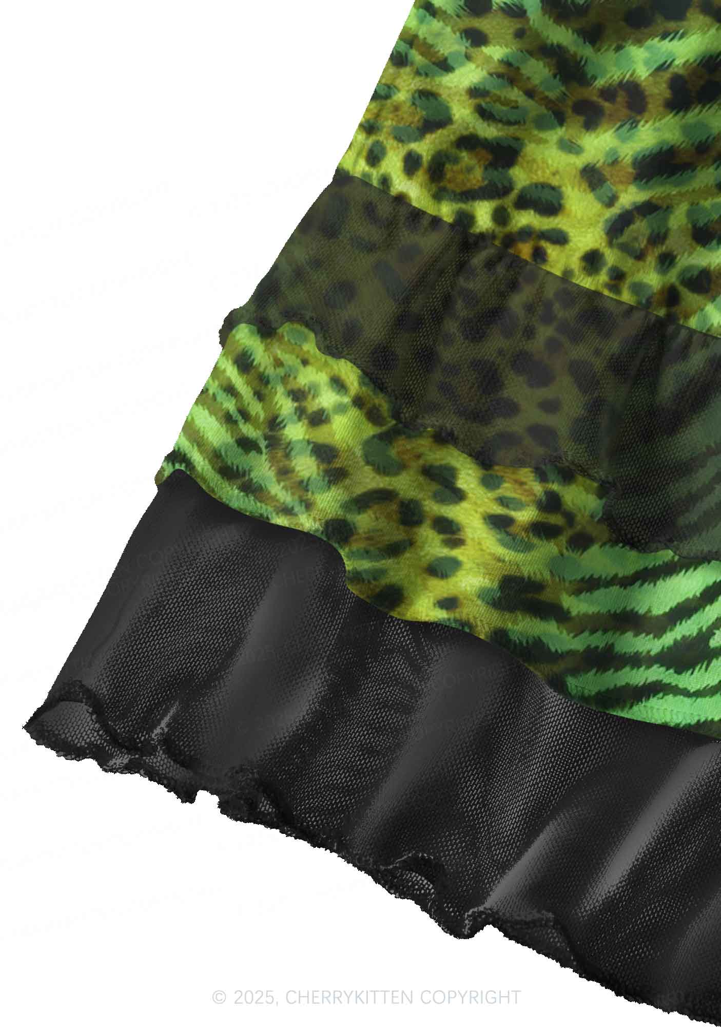 Green Zebra Leopard Pattern St Patricks Y2K Print Mini Layered Skirt Cherrykitten - Image 2