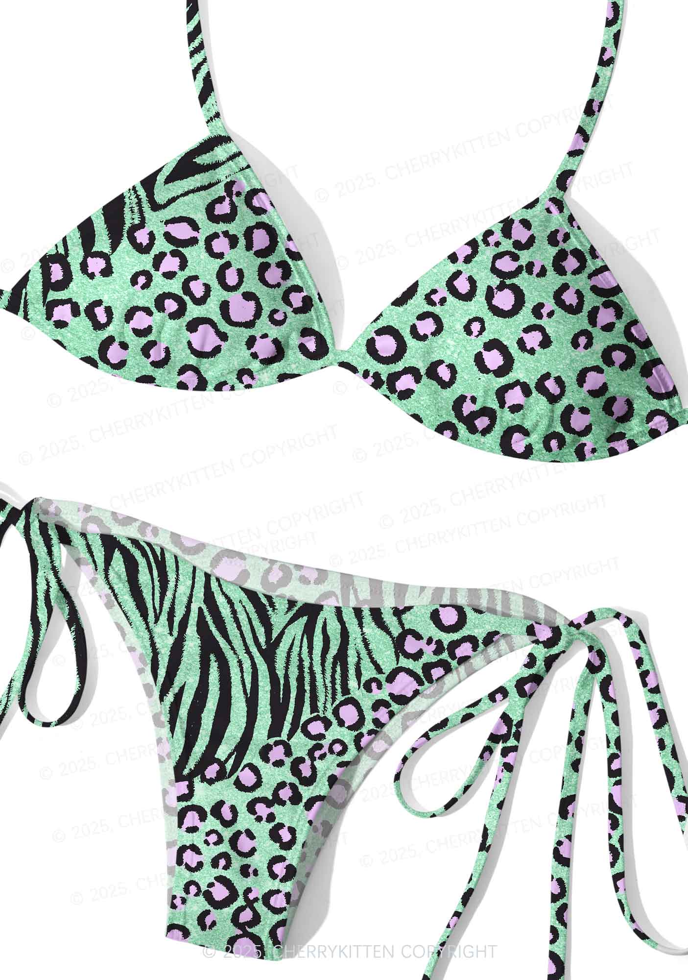 Green Zebra Pink Leopard Y2K Print Bikini Set Cherrykitten - Image 3