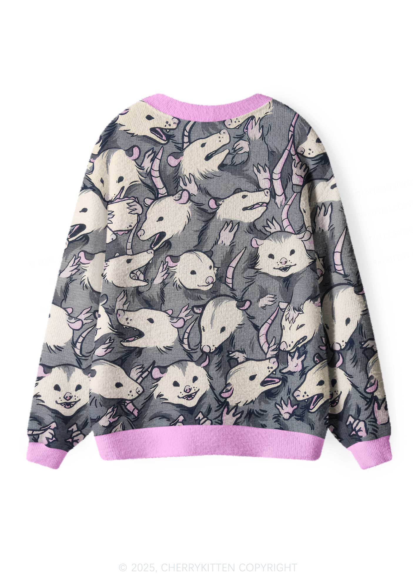 Grey Possum Y2K Christmas Cardigan Knit Sweatshirt Cherrykitten - Image 2