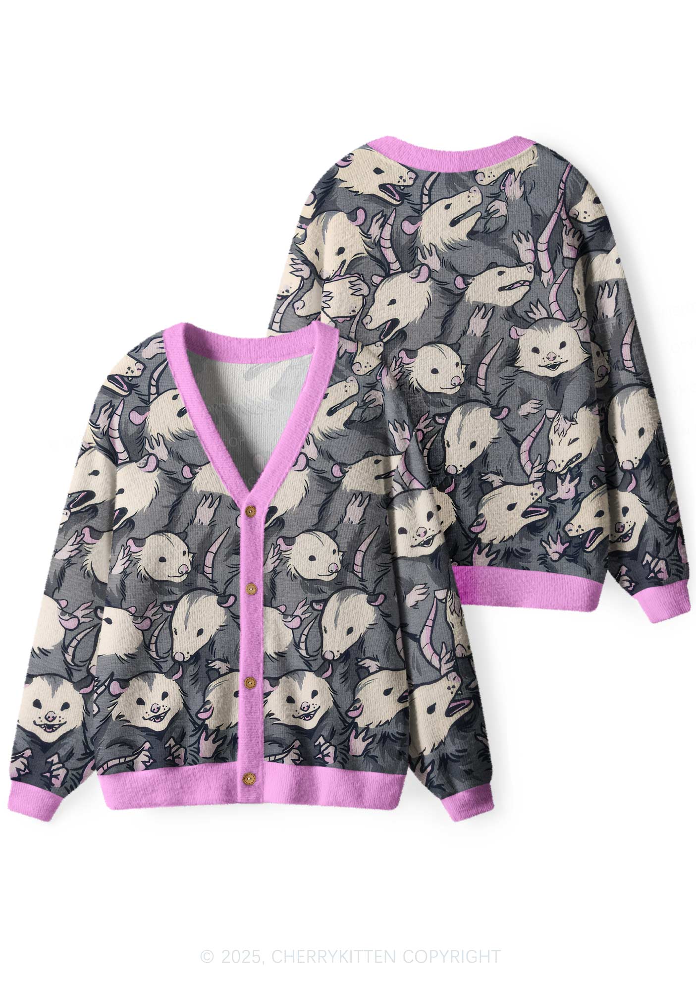 Grey Possum Y2K Christmas Cardigan Knit Sweatshirt Cherrykitten - Image 3