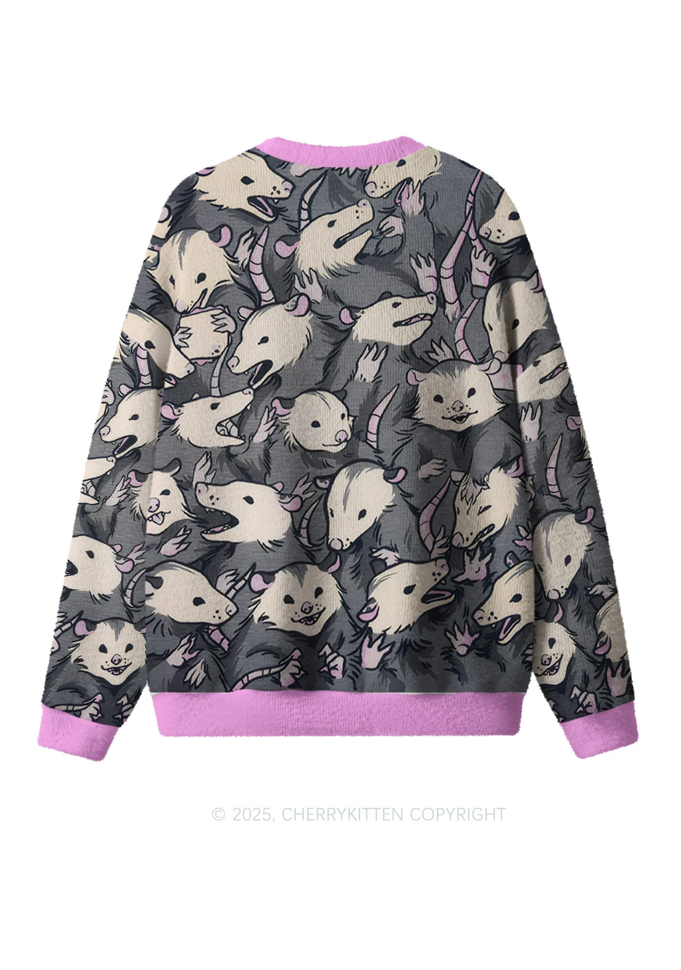 Grey Possum Y2K Christmas Knit Sweatshirt Cherrykitten - Image 2