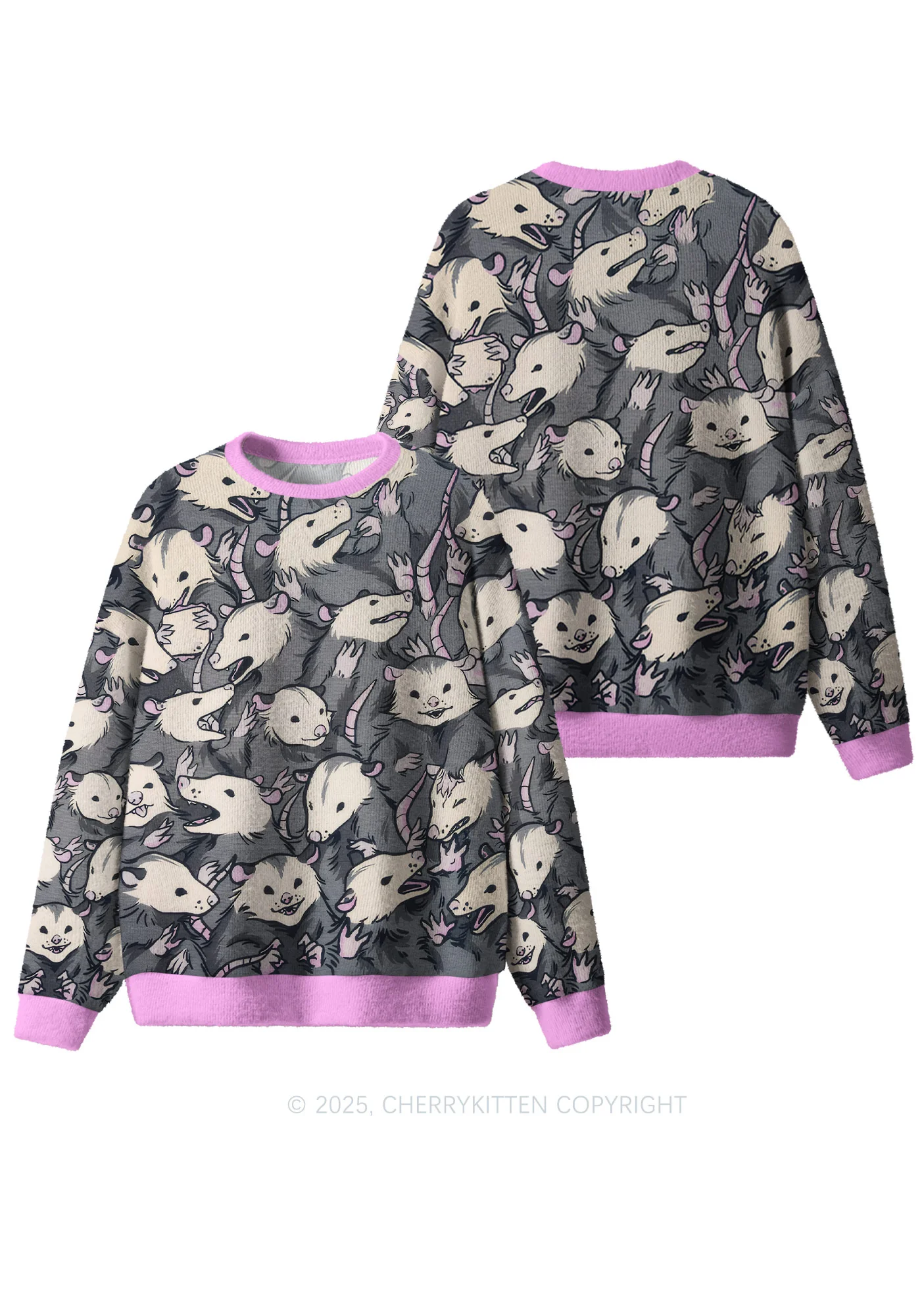 Grey Possum Y2K Christmas Knit Sweatshirt Cherrykitten - Image 3