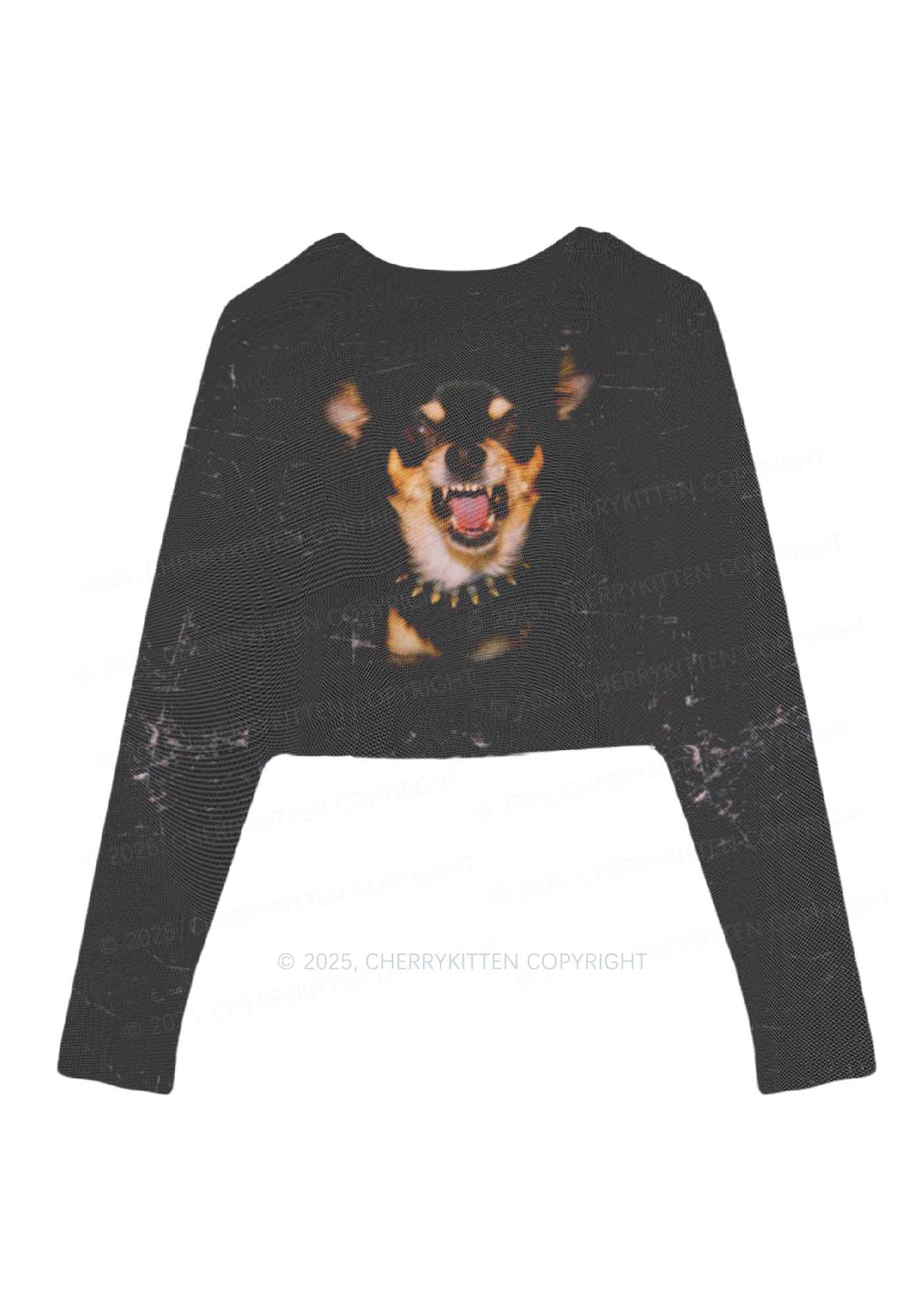 Growling Puppy Y2K Mesh Long Sleeve Crop Top Cherrykitten - Image 3