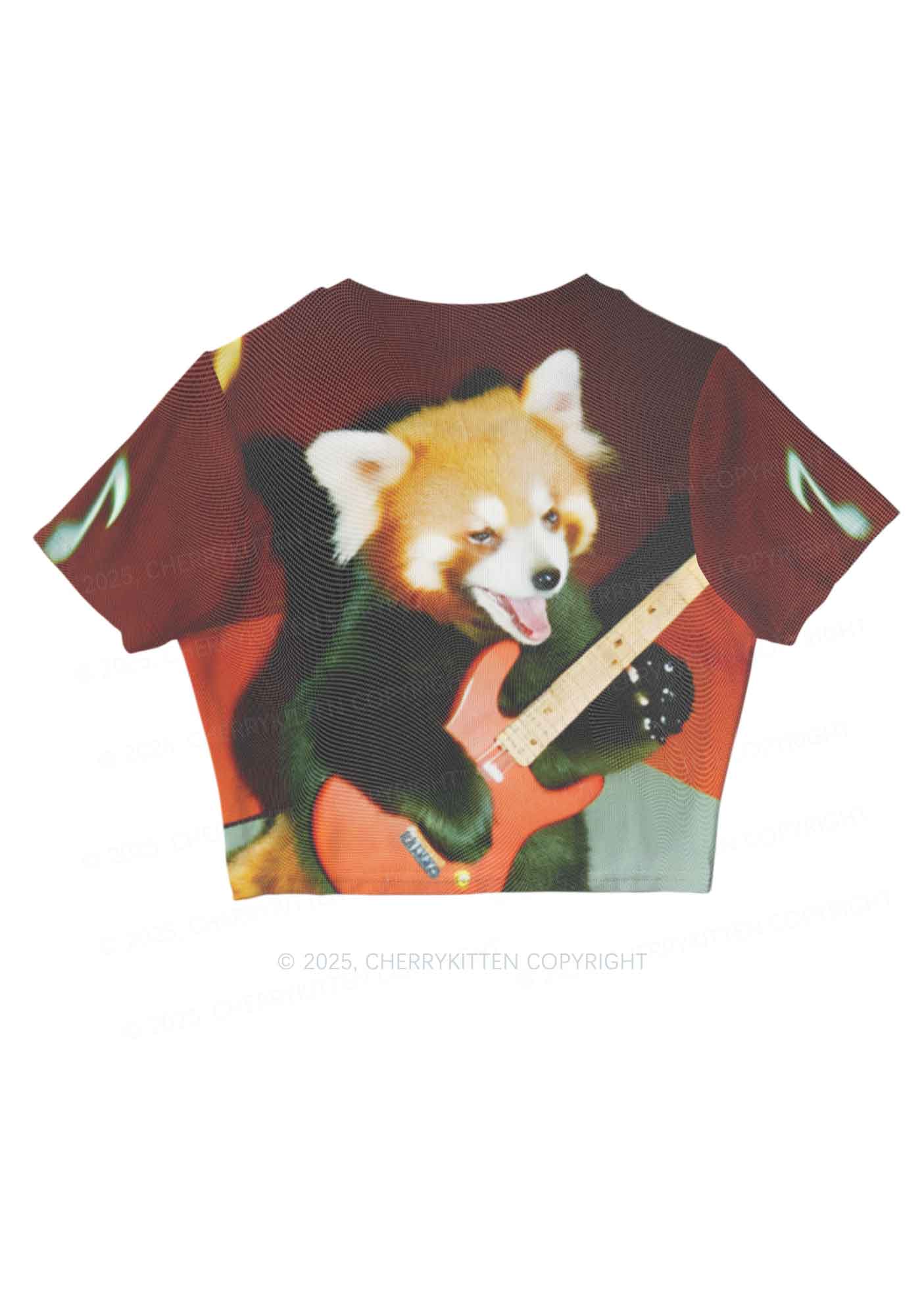 Guitar Raccoon Y2K Mesh Crop Top Cherrykitten - Image 2