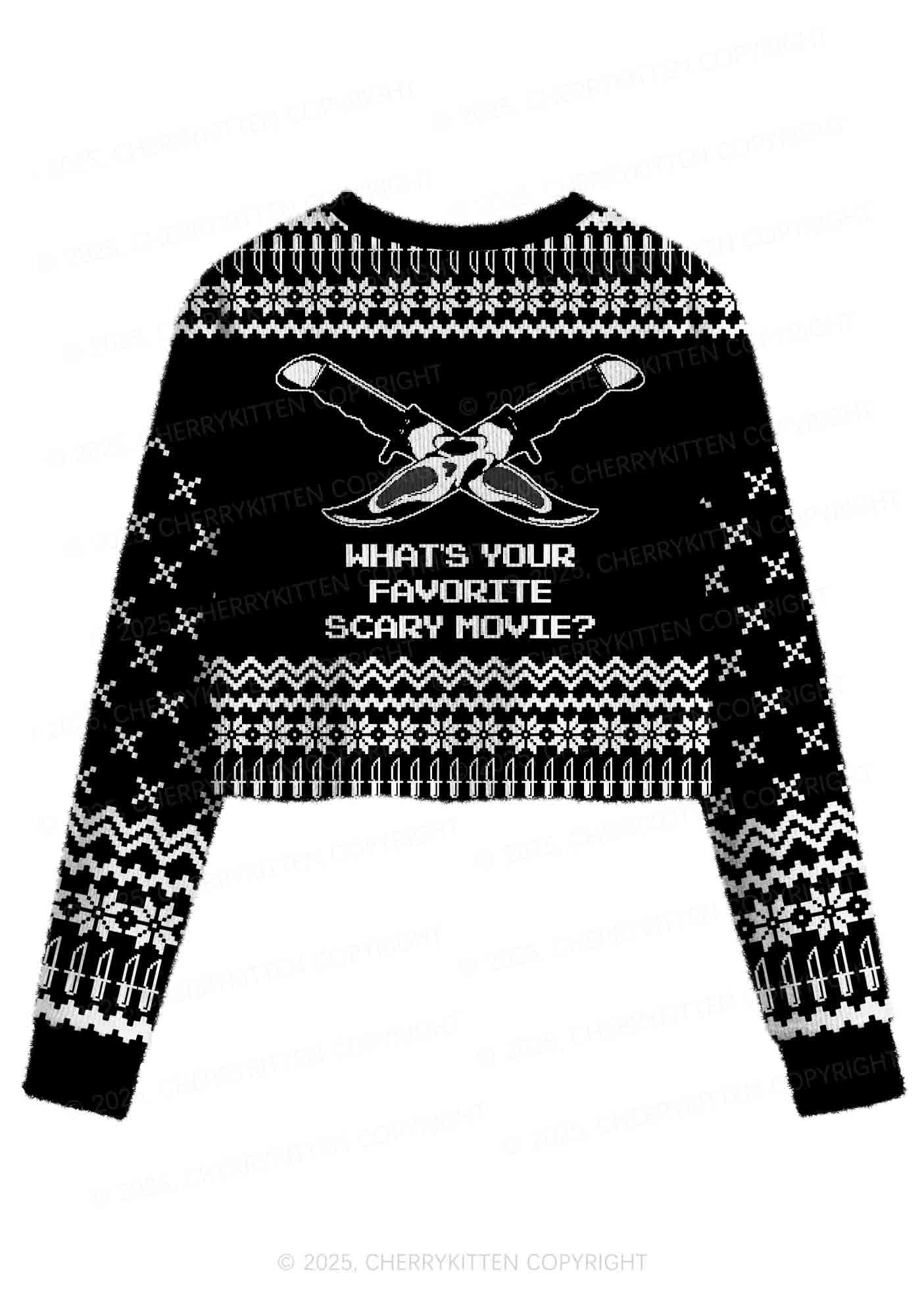 Halloween Black Horror Club Y2K Christmas Crop Knit Sweatshirt Cherrykitten - Image 3