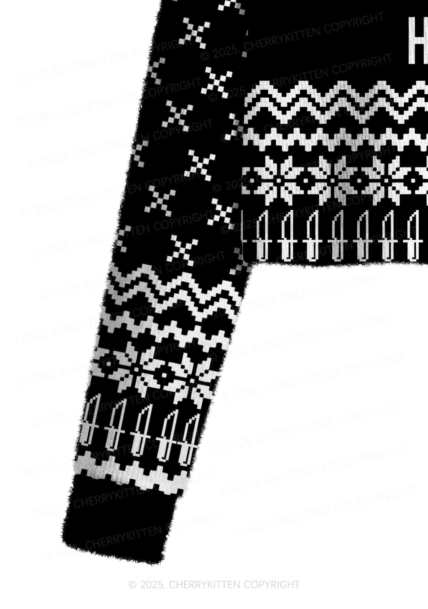Halloween Black Horror Club Y2K Christmas Crop Knit Sweatshirt Cherrykitten - Image 5