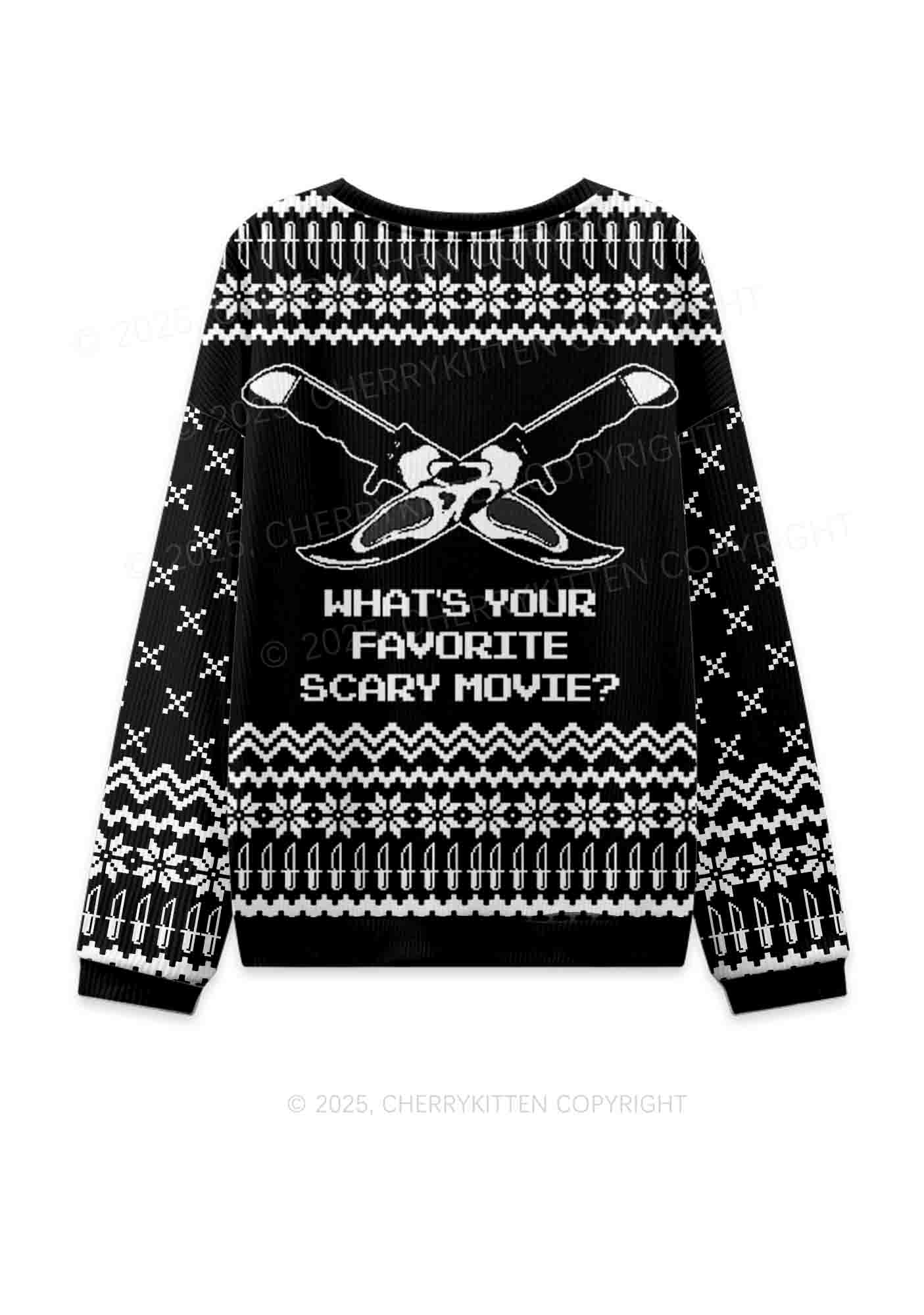 Halloween Black Horror Club Y2K Christmas Knit Sweatshirt Cherrykitten - Image 2