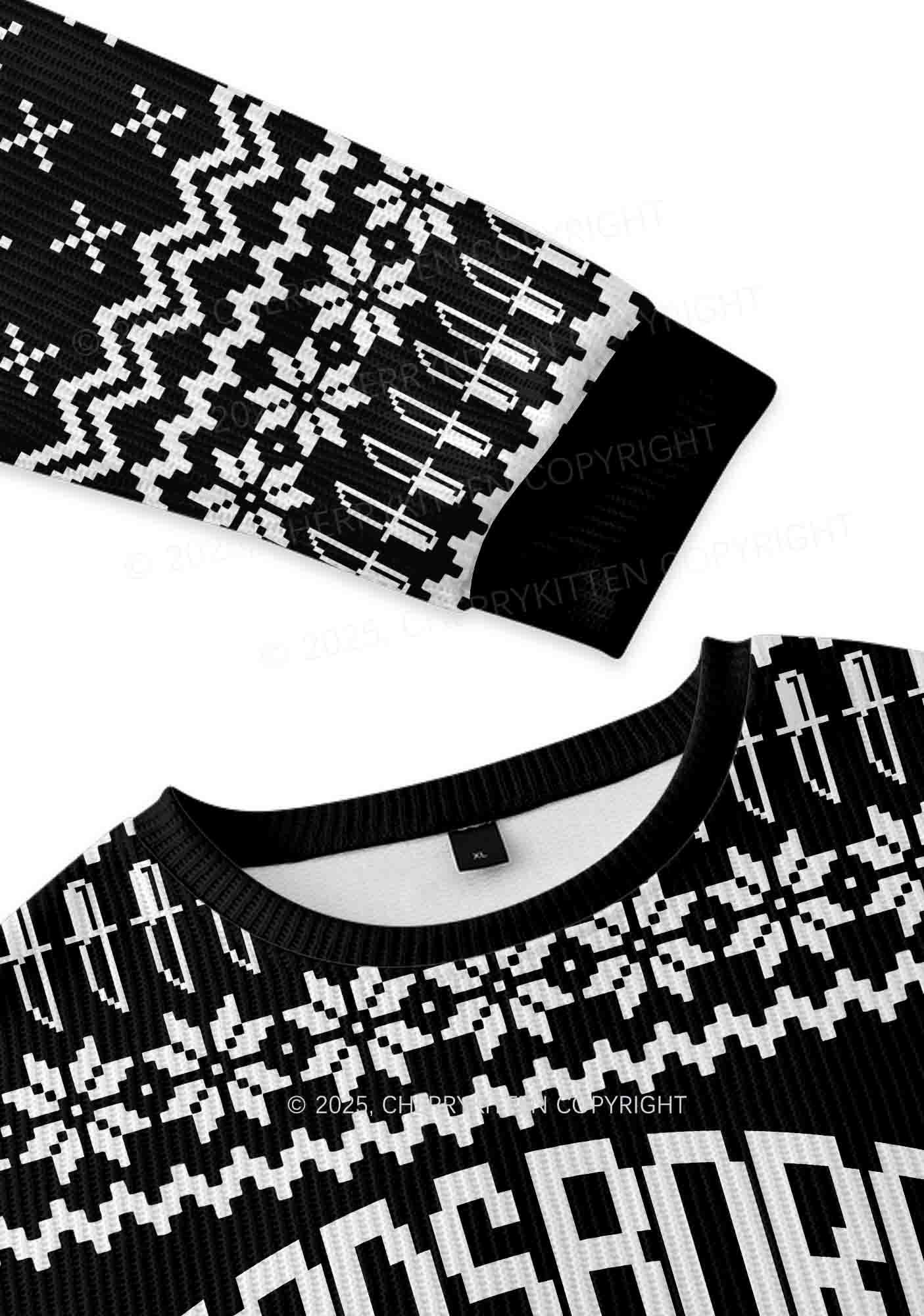 Halloween Black Horror Club Y2K Christmas Knit Sweatshirt Cherrykitten - Image 3