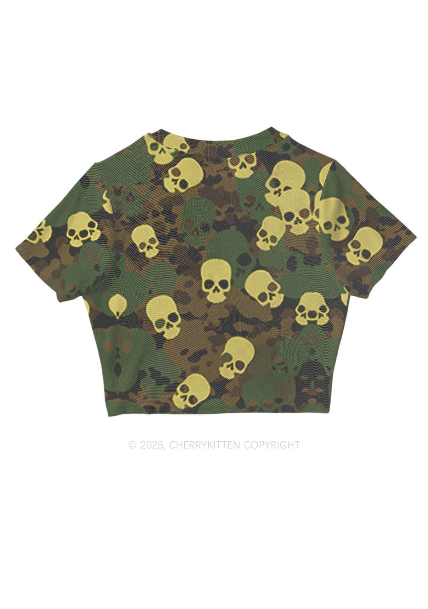 Halloween Camouflage Skull Y2K Mesh Crop Top Cherrykitten - Image 3
