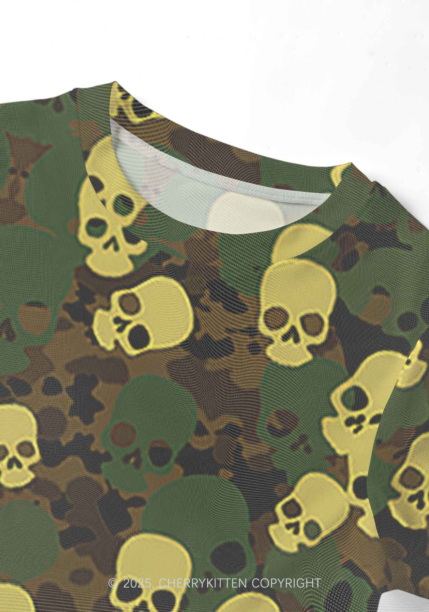 Halloween Camouflage Skull Y2K Mesh Crop Top Cherrykitten - Image 4