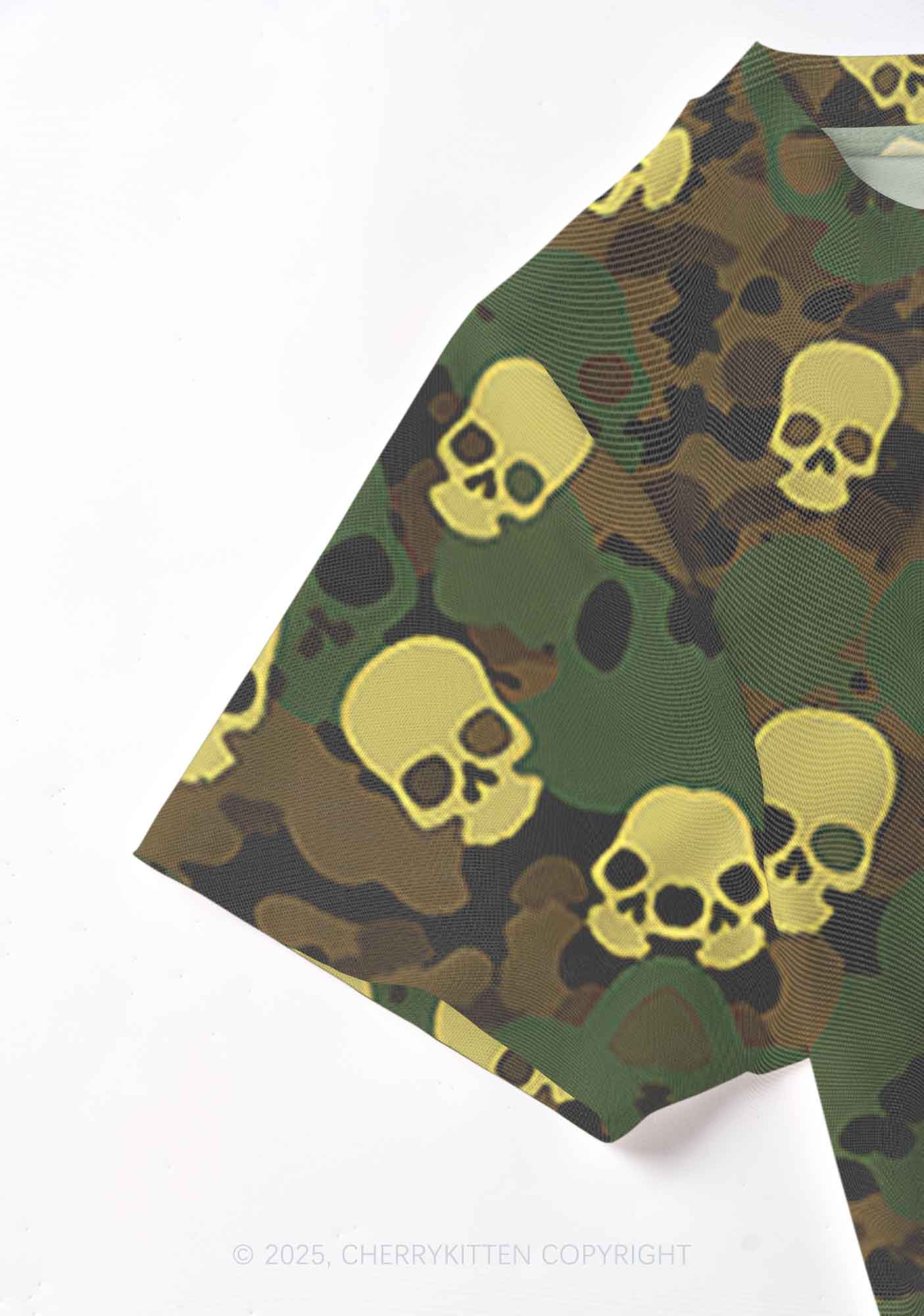 Halloween Camouflage Skull Y2K Mesh Crop Top Cherrykitten - Image 5