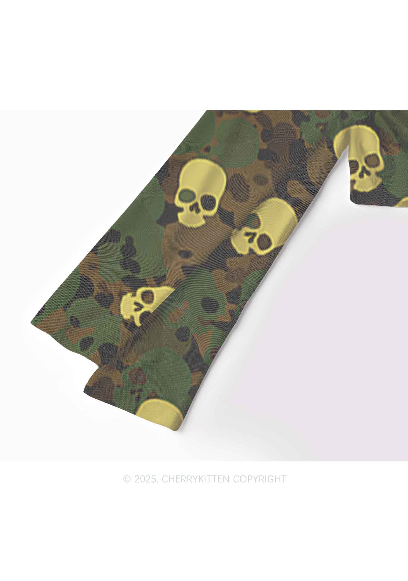 Halloween Camouflage Skull Y2K Mesh Long Sleeve Crop Top Cherrykitten - Image 4