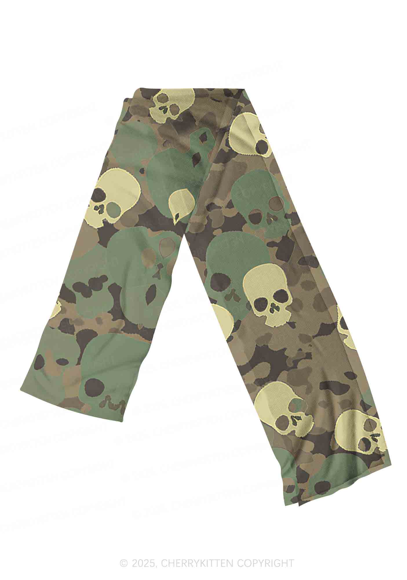 Halloween Camouflage Skull Y2K Mesh Slip Dress With Scarf Set Cherrykitten - Image 4