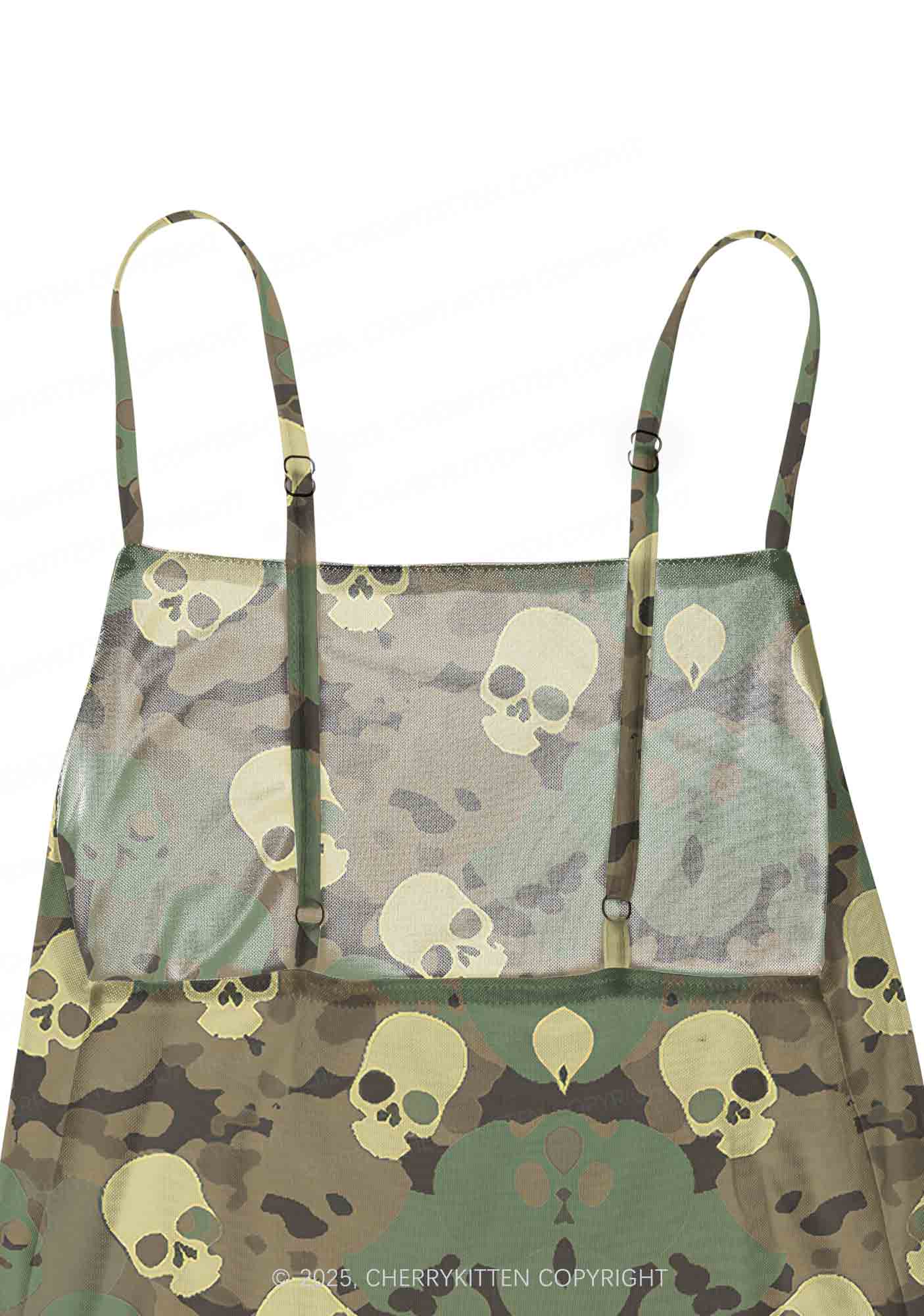 Halloween Camouflage Skull Y2K Mesh Slip Dress With Scarf Set Cherrykitten - Image 5
