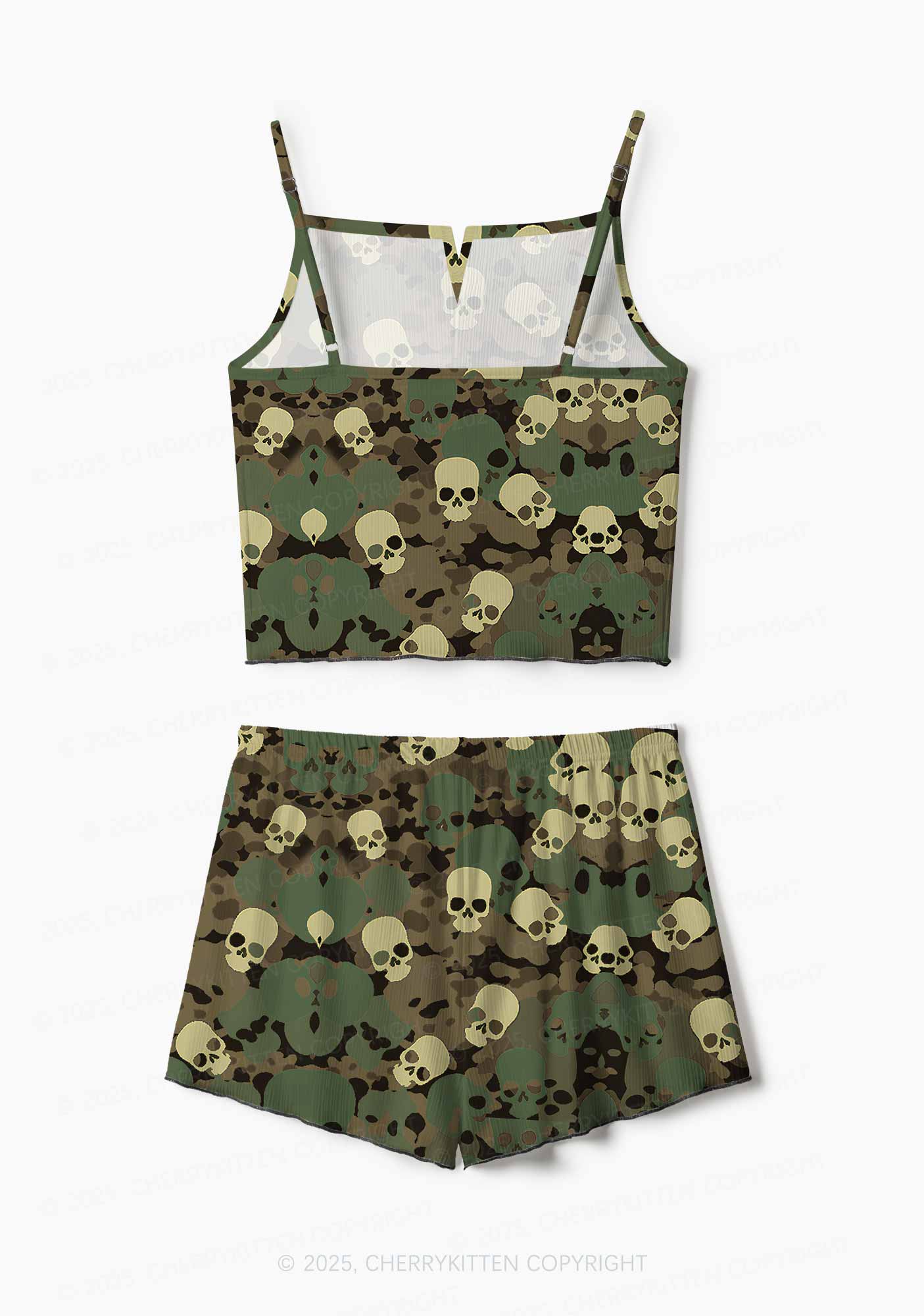 Halloween Camouflage Skull Y2K Print Cami Shorts Pajama Set Cherrykitten - Image 3