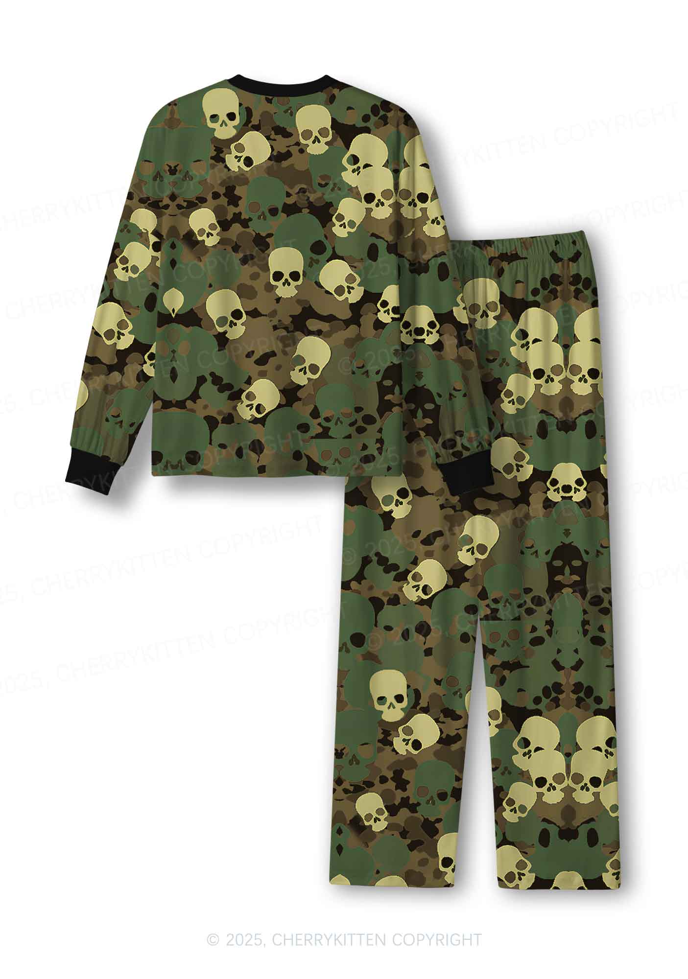 Halloween Camouflage Skull Y2K Print Long Sleeve Pajama Set Cherrykitten - Image 3