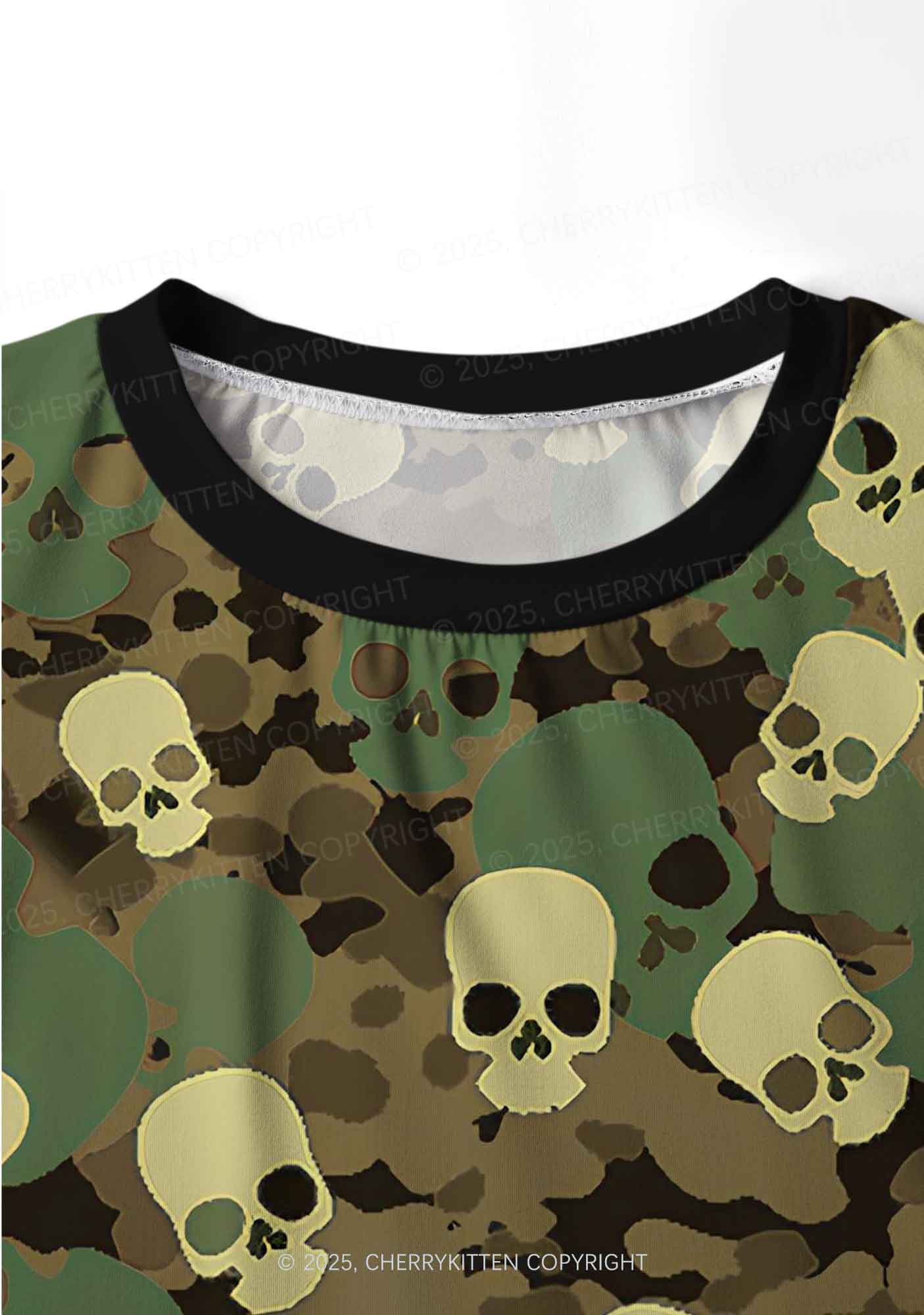 Halloween Camouflage Skull Y2K Print Long Sleeve Pajama Set Cherrykitten - Image 4