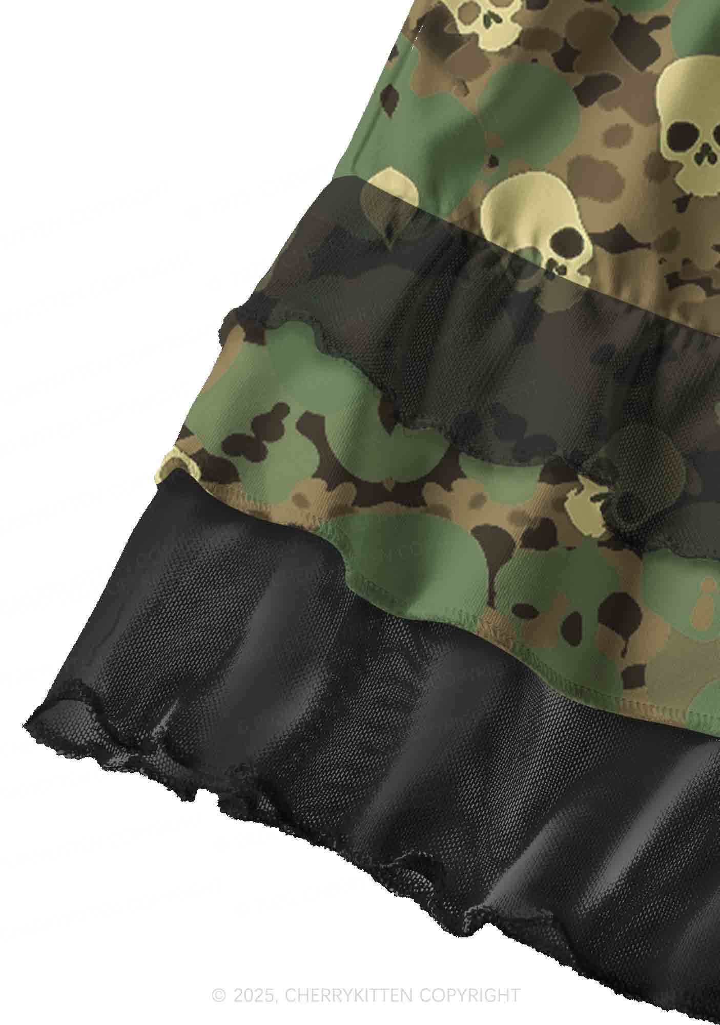 Halloween Camouflage Skull Y2K Print Mini Layered Skirt Cherrykitten - Image 3