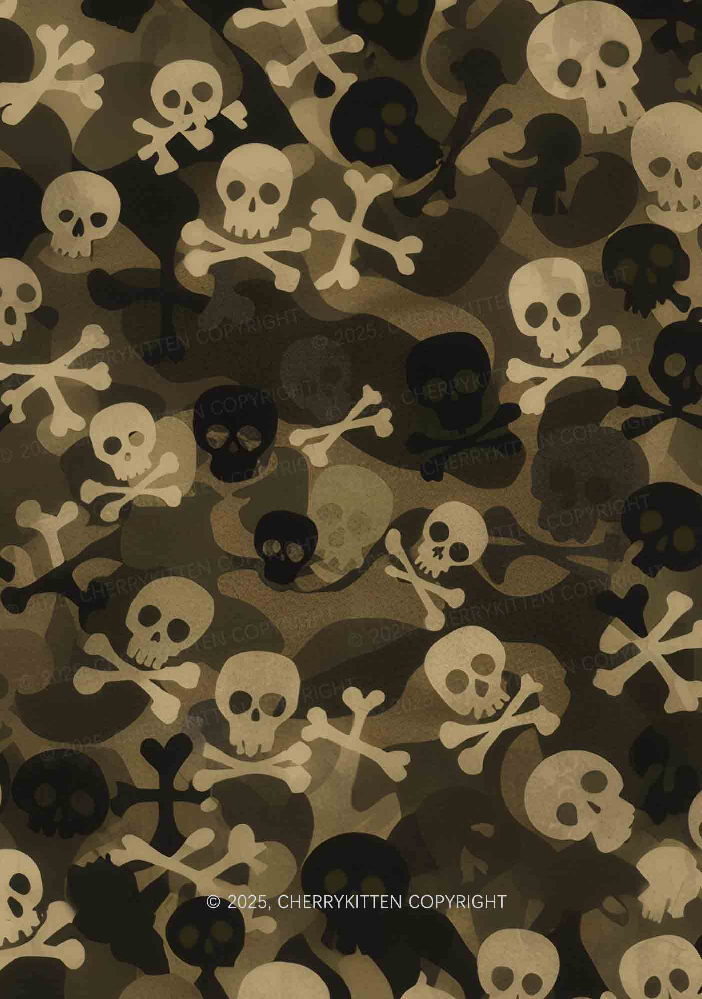 Halloween Camouflage Skulls Y2K Print Long Sleeve Pajama Set Cherrykitten - Image 2