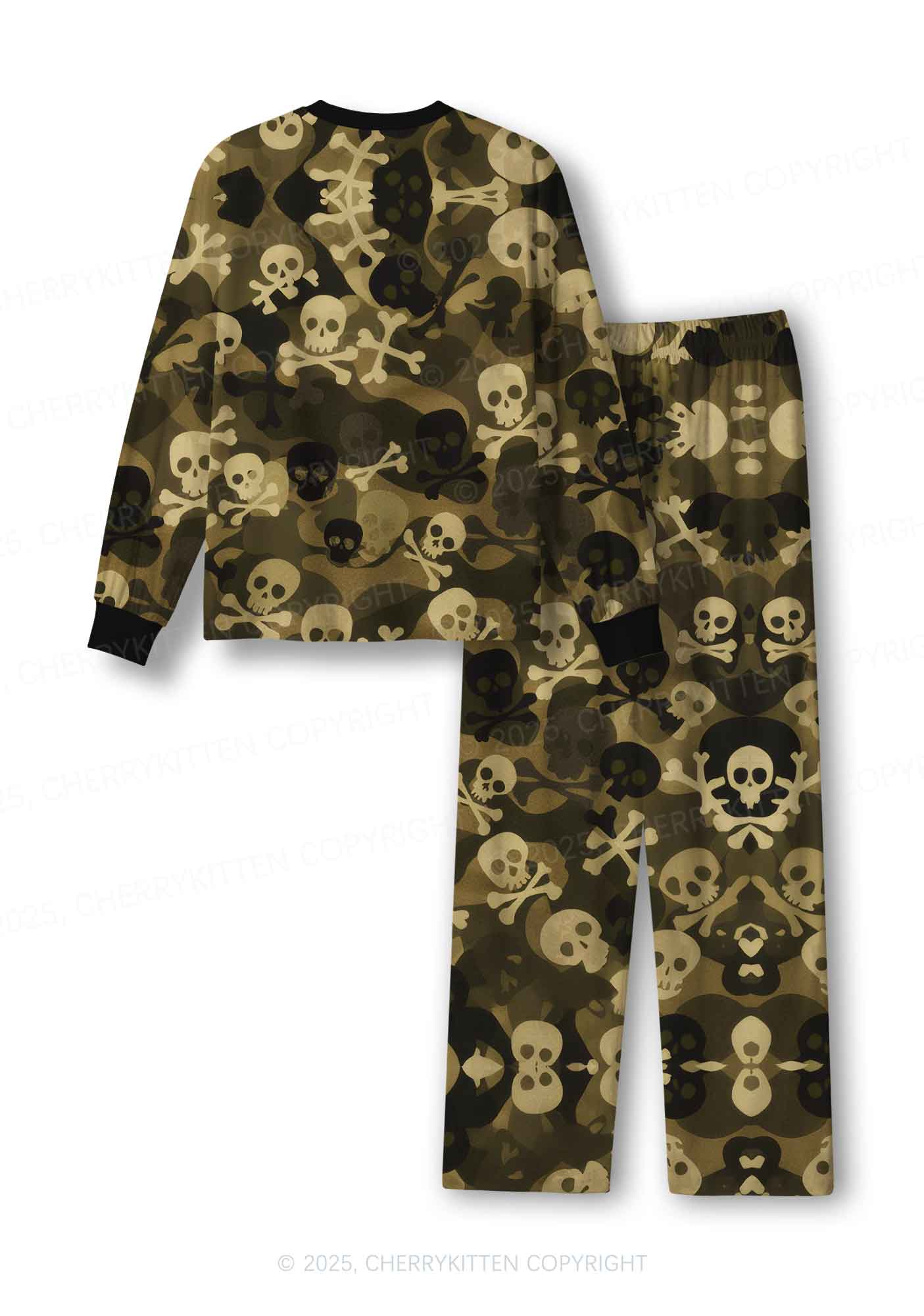 Halloween Camouflage Skulls Y2K Print Long Sleeve Pajama Set Cherrykitten - Image 3