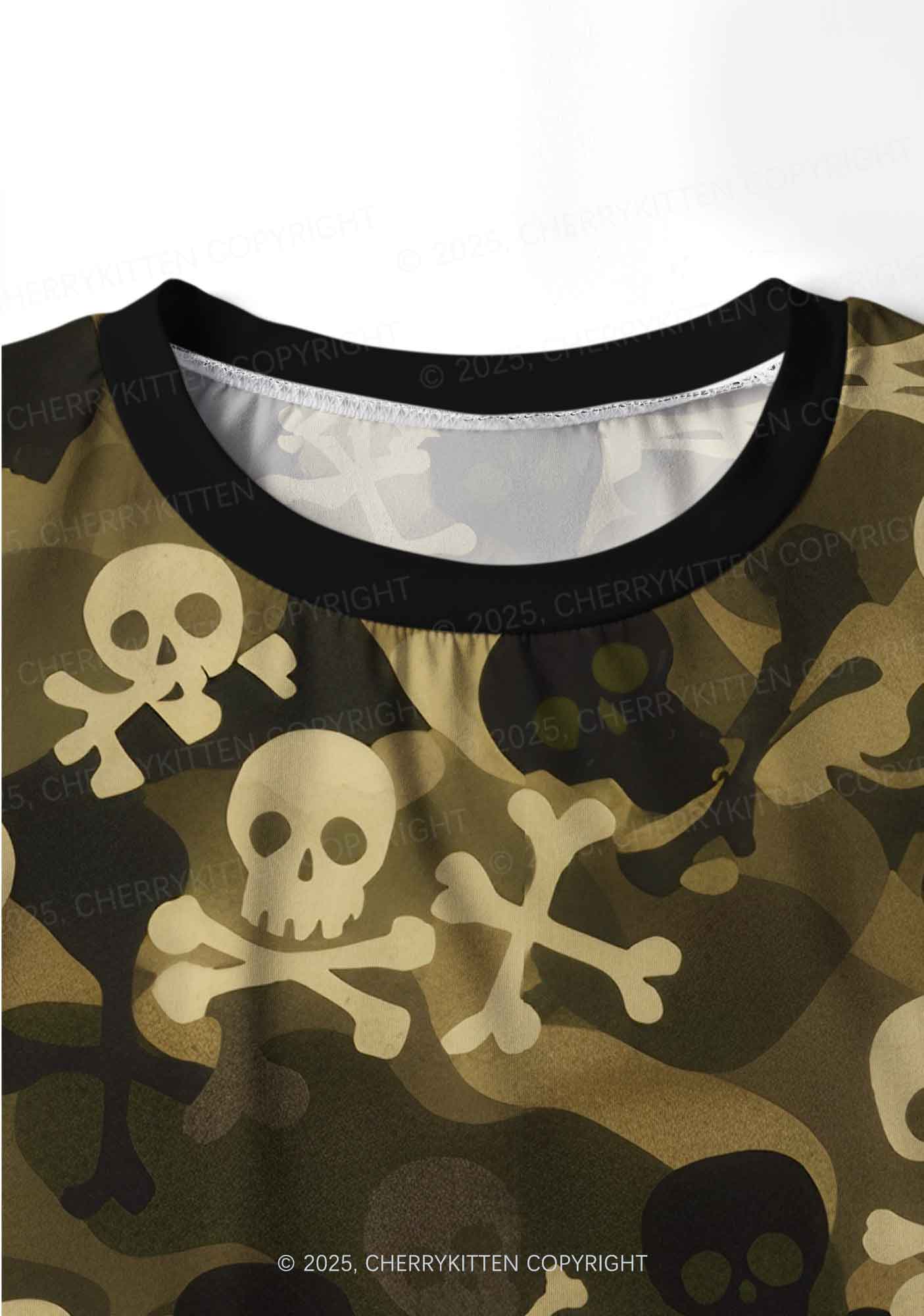 Halloween Camouflage Skulls Y2K Print Long Sleeve Pajama Set Cherrykitten - Image 4