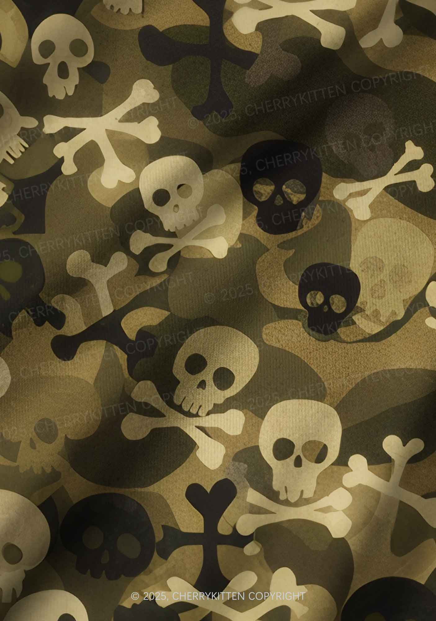 Halloween Camouflage Skulls Y2K Print Long Sleeve Pajama Set Cherrykitten - Image 6