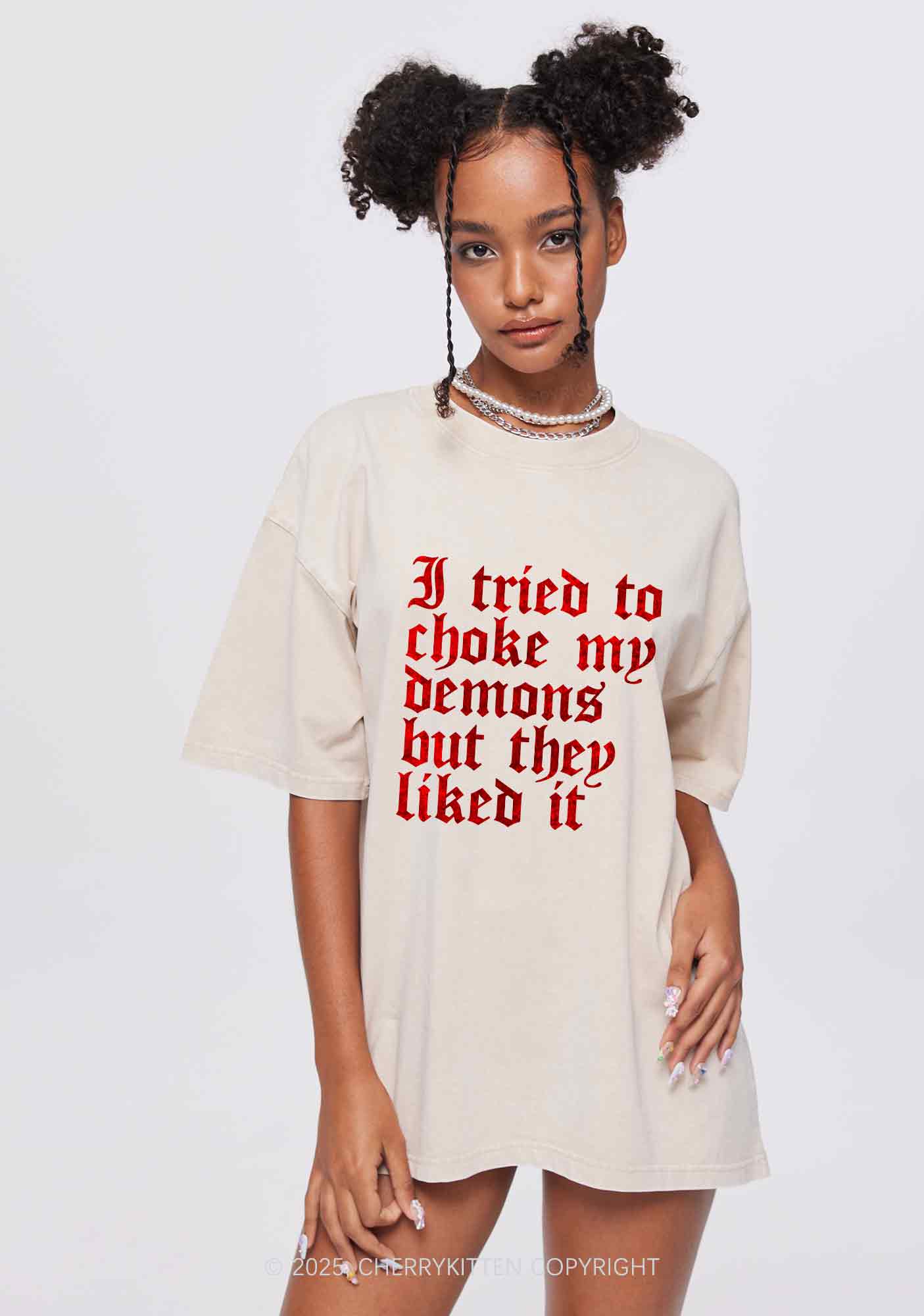 Halloween Choke Demons They Liked Y2K Shirts Washed Tee Cherrykitten - Image 2