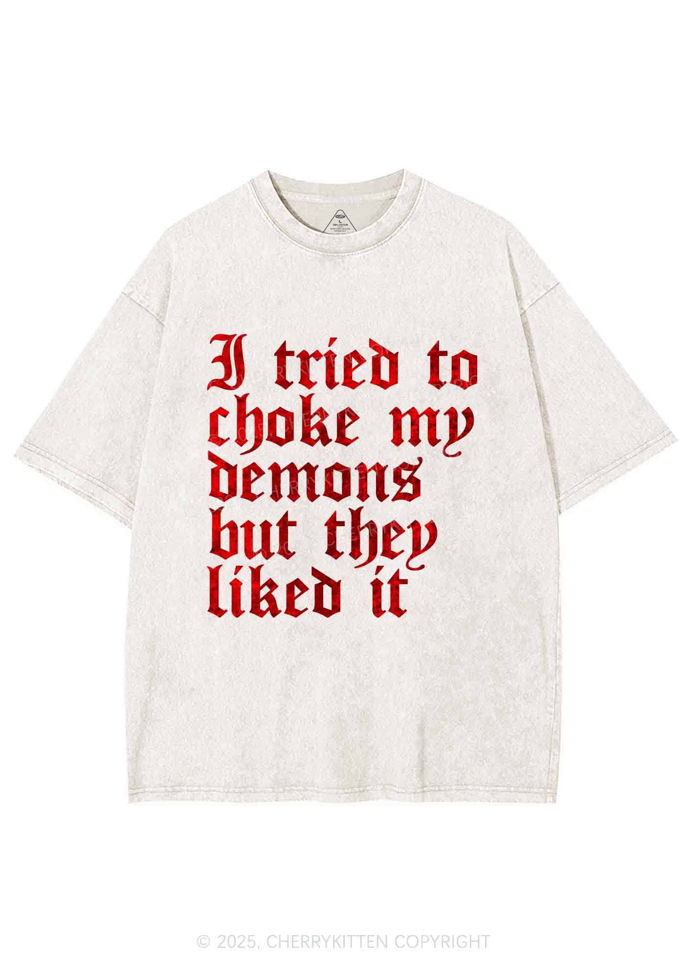 Halloween Choke Demons They Liked Y2K Shirts Washed Tee Cherrykitten - Image 4