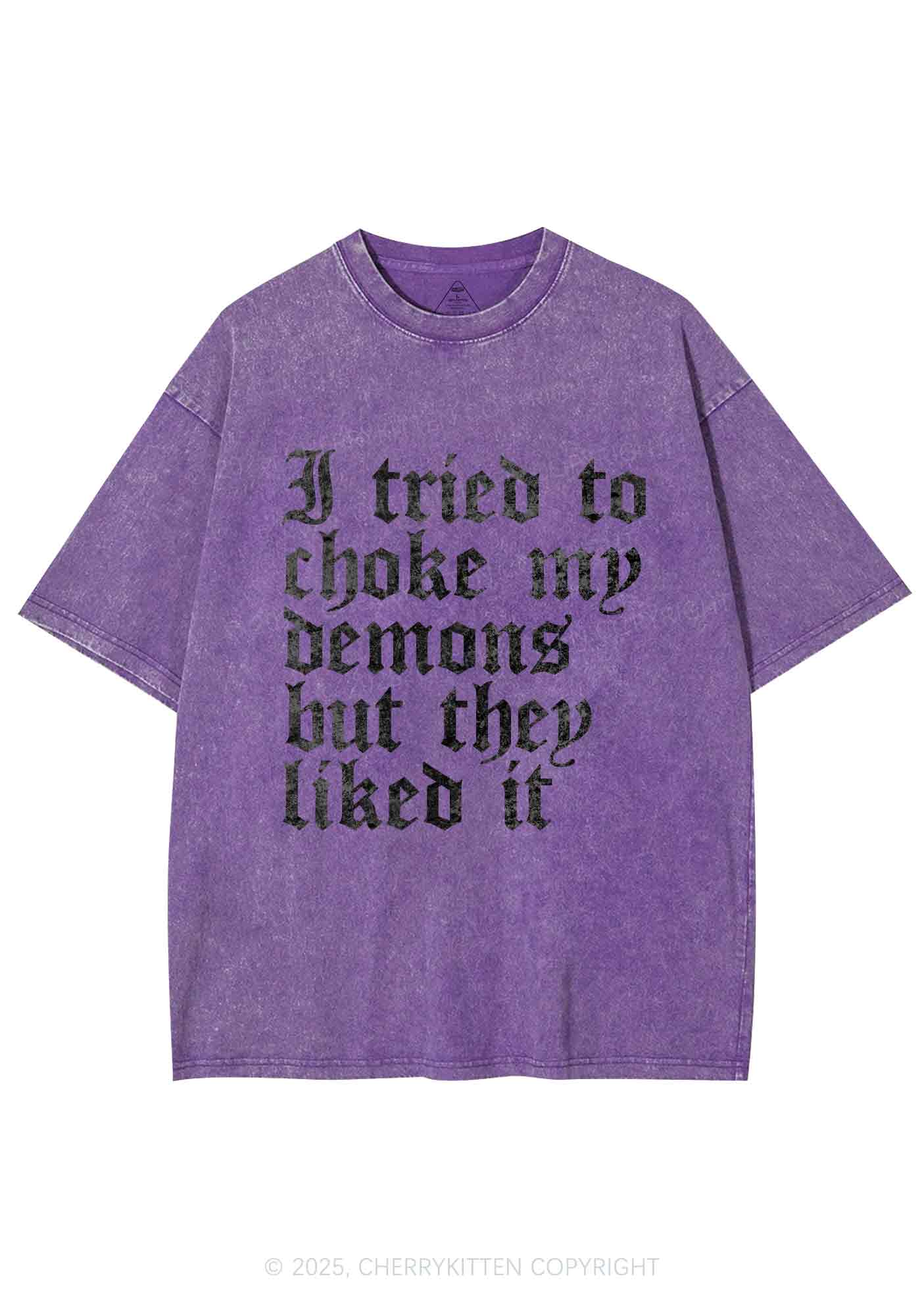 Halloween Choke Demons They Liked Y2K Shirts Washed Tee Cherrykitten - Image 5