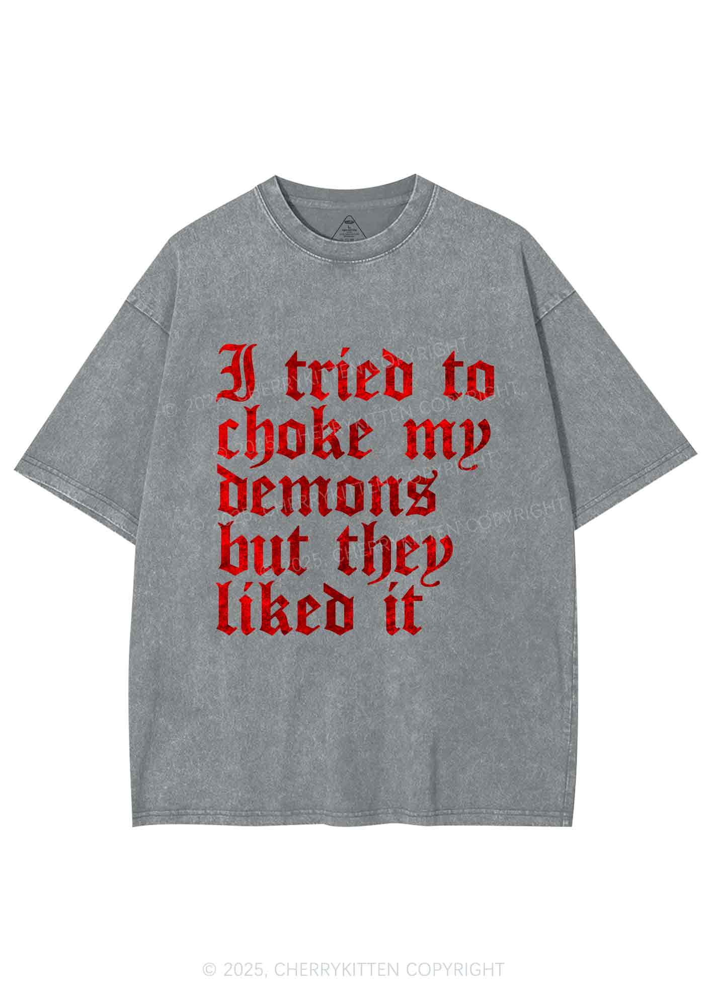 Halloween Choke Demons They Liked Y2K Shirts Washed Tee Cherrykitten - Image 6