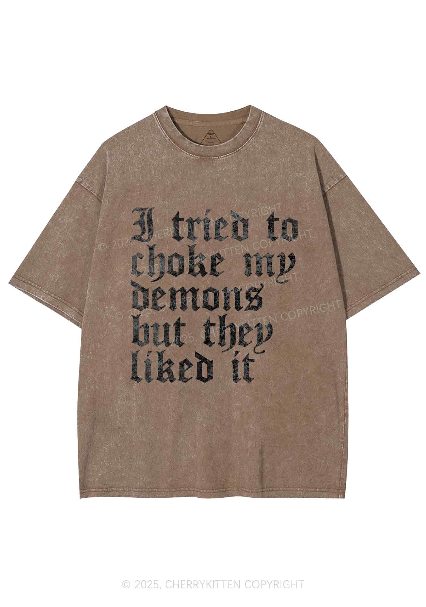 Halloween Choke Demons They Liked Y2K Shirts Washed Tee Cherrykitten - Image 7