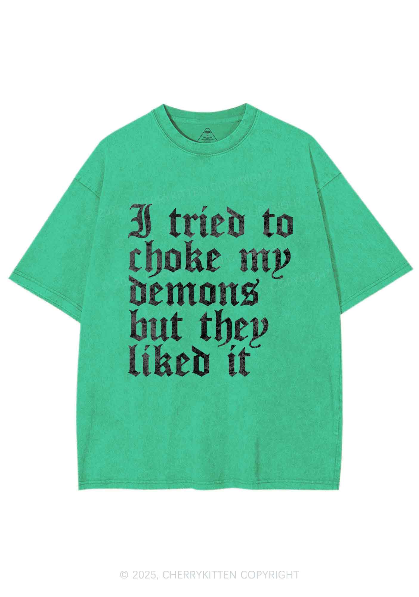 Halloween Choke Demons They Liked Y2K Shirts Washed Tee Cherrykitten - Image 8