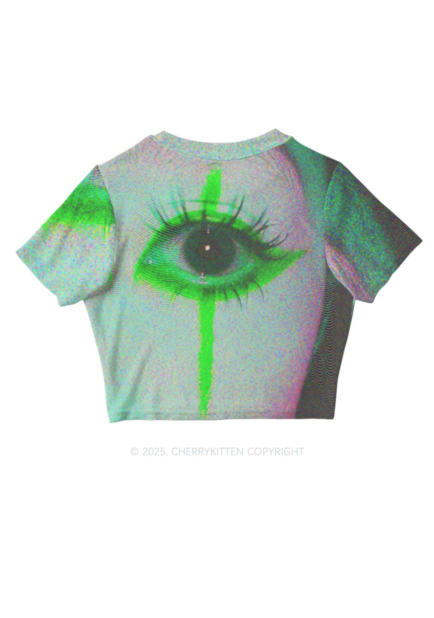 Halloween Cry Eye Y2K Mesh Crop Top Cherrykitten - Image 3