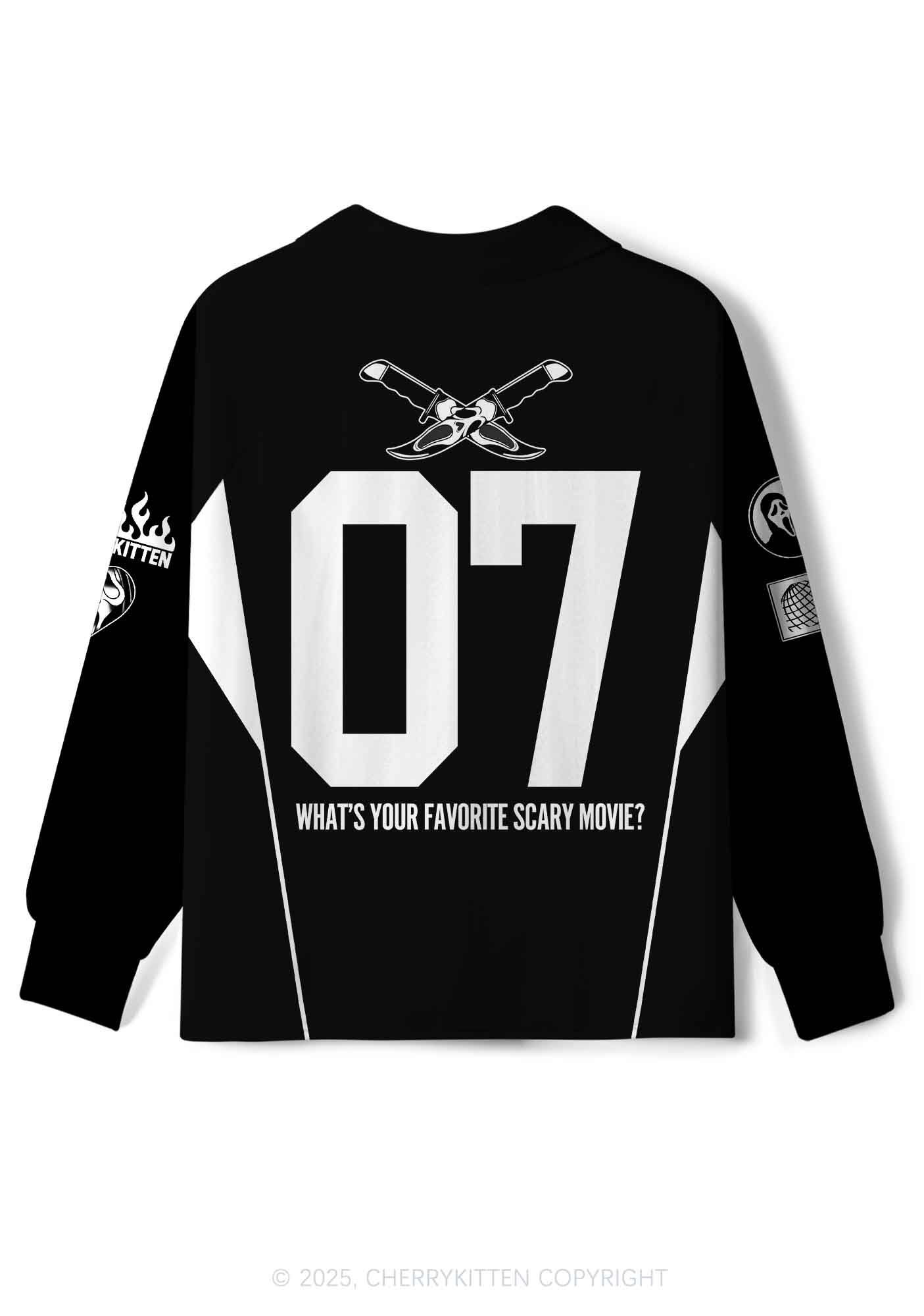 Halloween Custom Black Horror Club Y2K Sport Long Sleeve Jersey Shirts Cherrykitten - Image 2