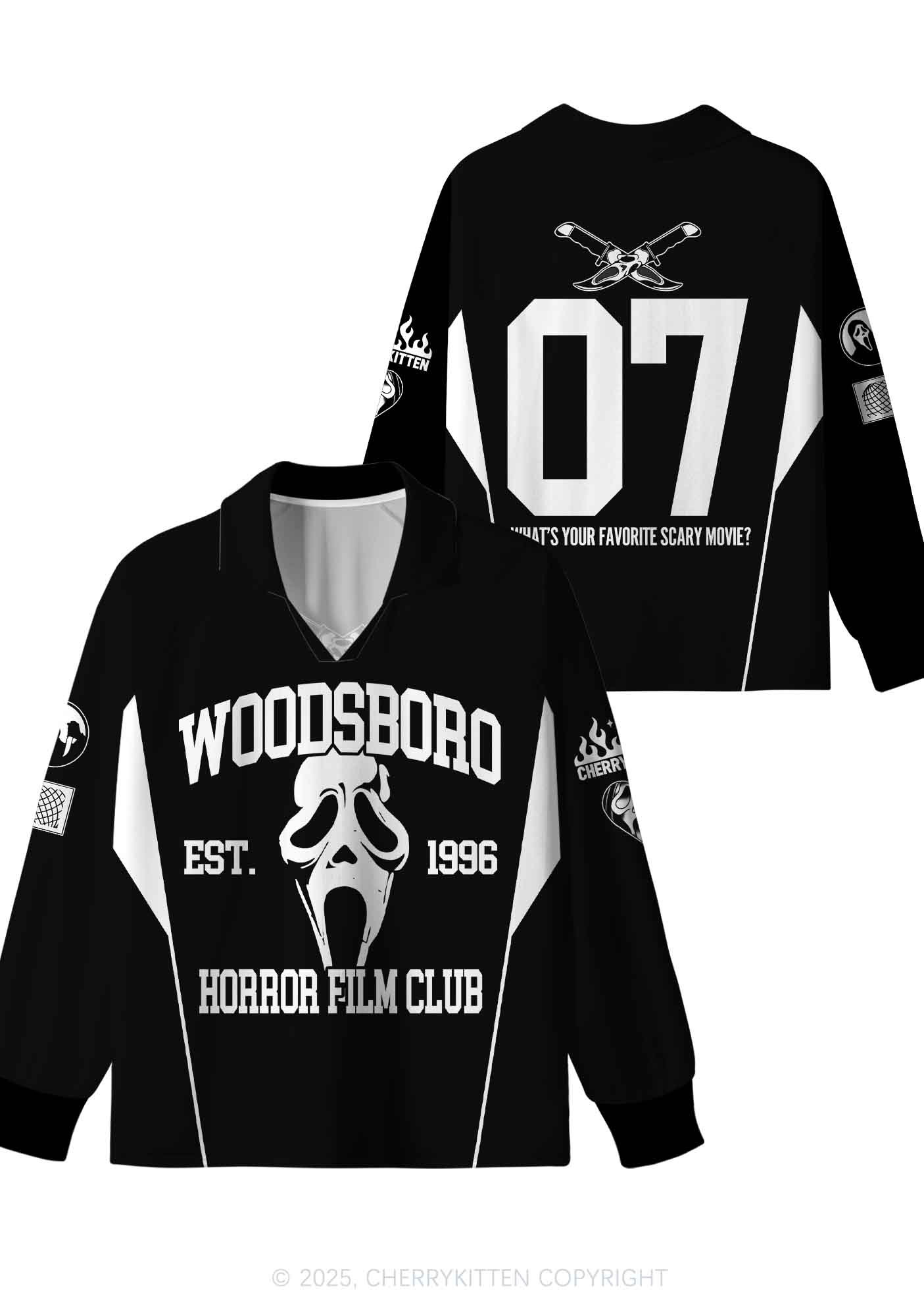Halloween Custom Black Horror Club Y2K Sport Long Sleeve Jersey Shirts Cherrykitten - Image 3