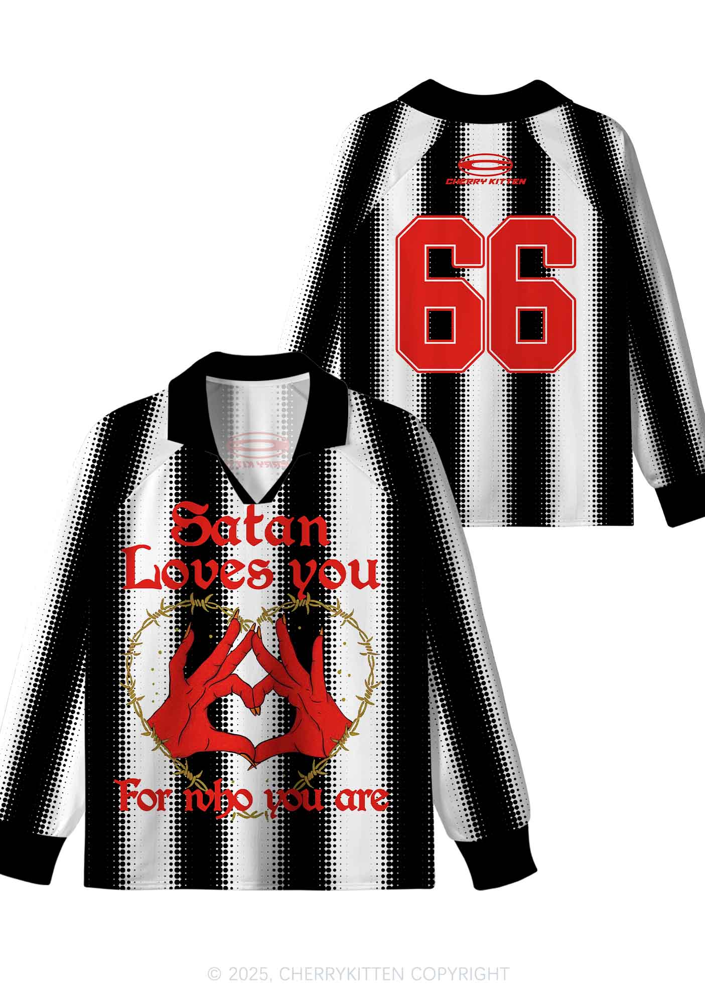 Halloween Custom Black Satan Heart Y2K Long Sleeve Sport Jersey Shirts Cherrykitten - Image 3