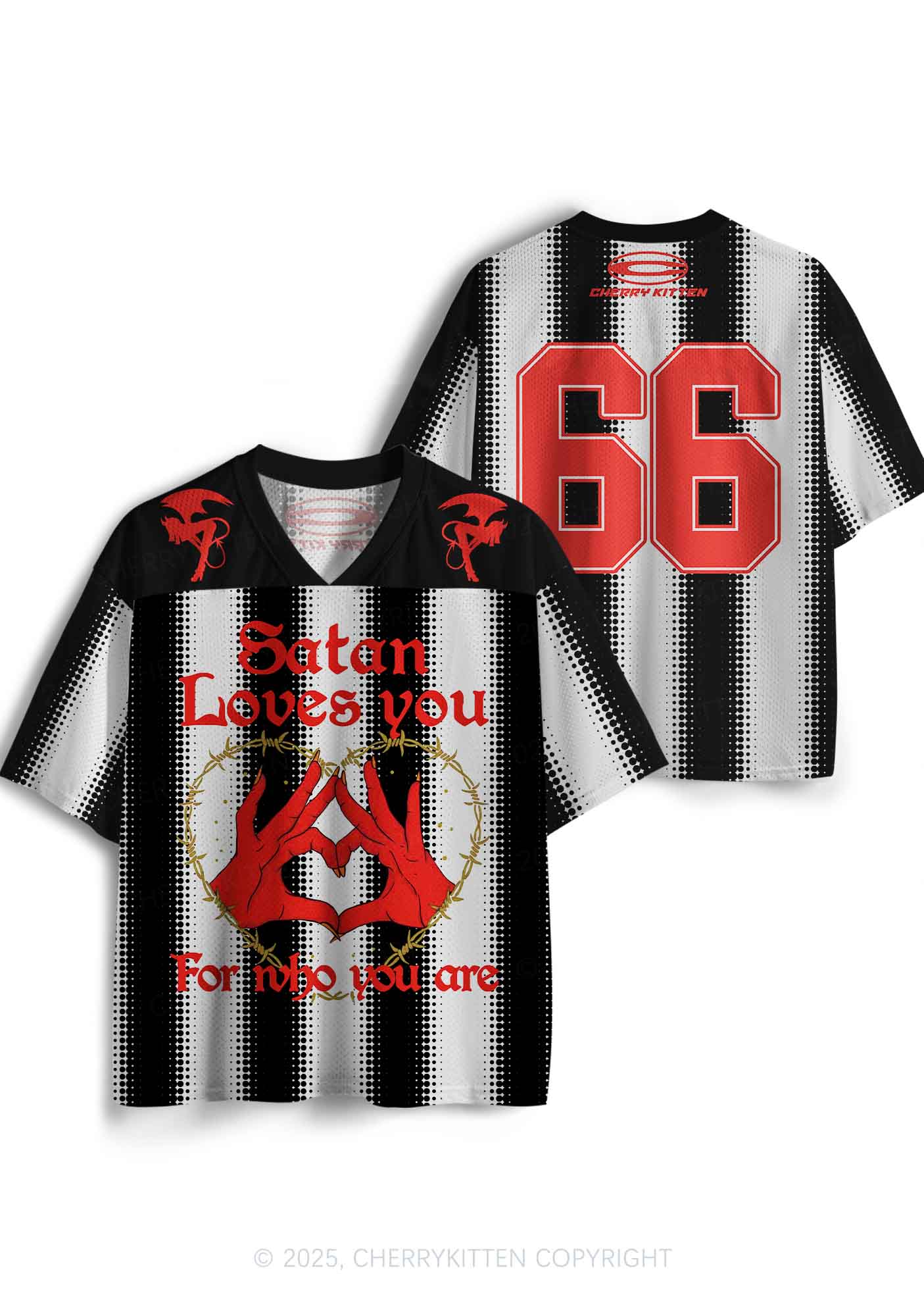 Halloween Custom Black Satan Heart Y2K Sport Jersey Shirts Cherrykitten - Image 3