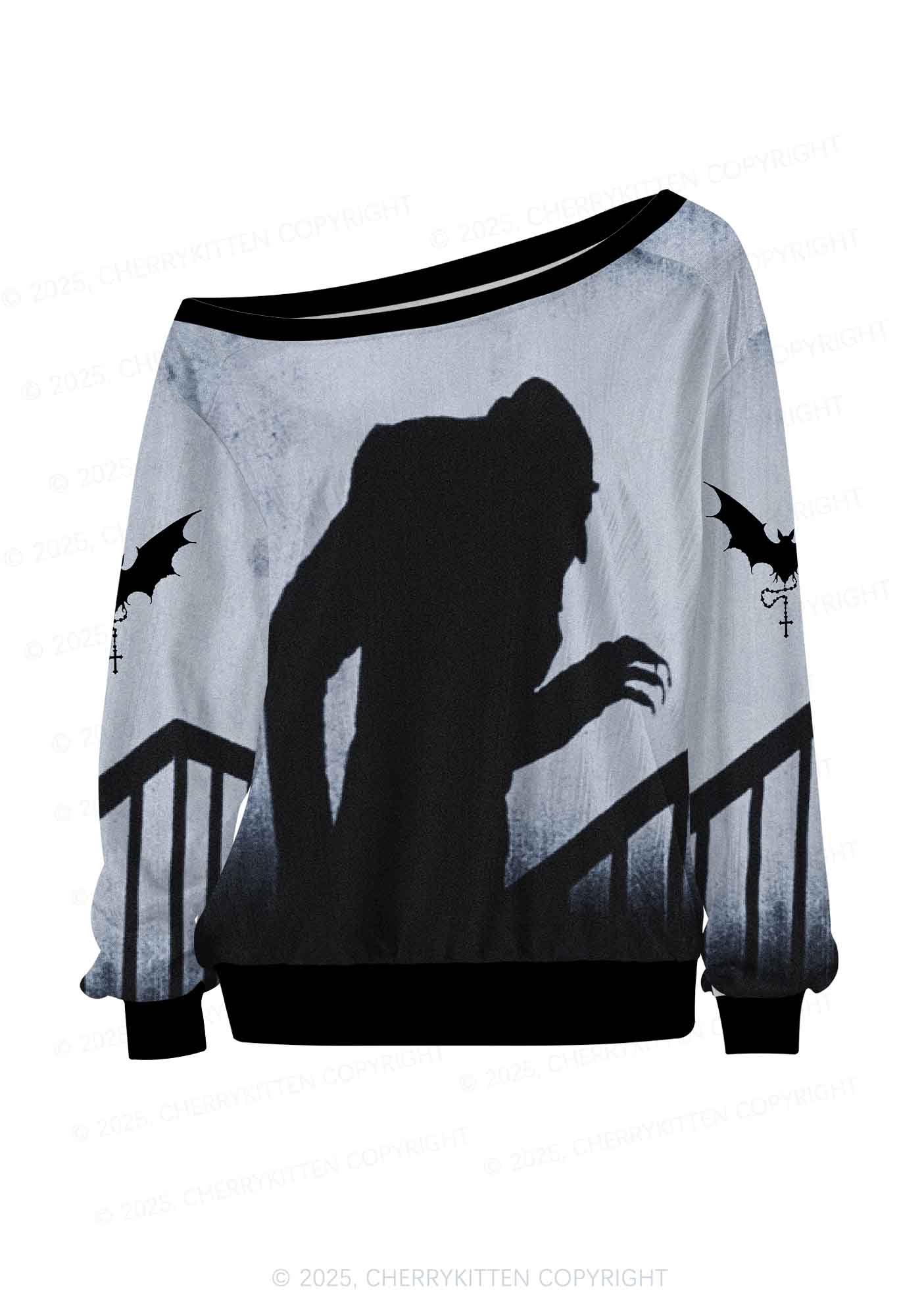Halloween Custom Horror Shadow Y2K Off Shoulder Long Sleeve Sport Jersey Shirts Cherrykitten - Image 2