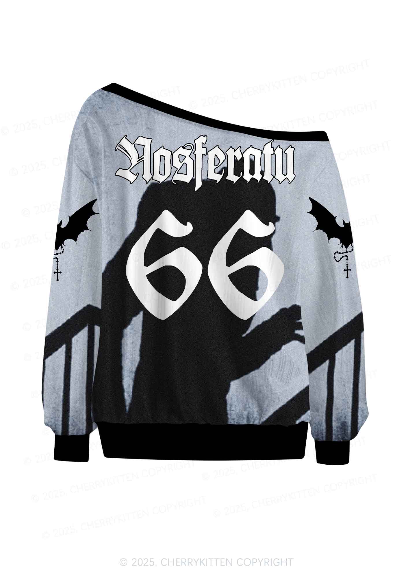 Halloween Custom Horror Shadow Y2K Off Shoulder Long Sleeve Sport Jersey Shirts Cherrykitten - Image 3