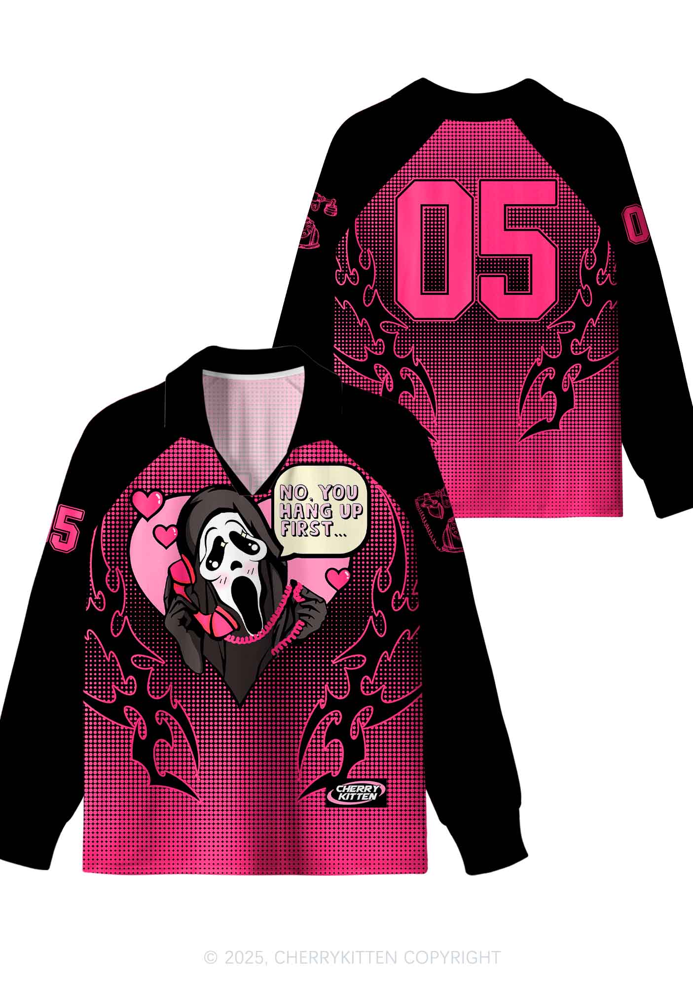 Halloween Custom Pink Horror Hang Up Heart Y2K Long Sleeve Sport Jersey Shirts Cherrykitten - Image 3
