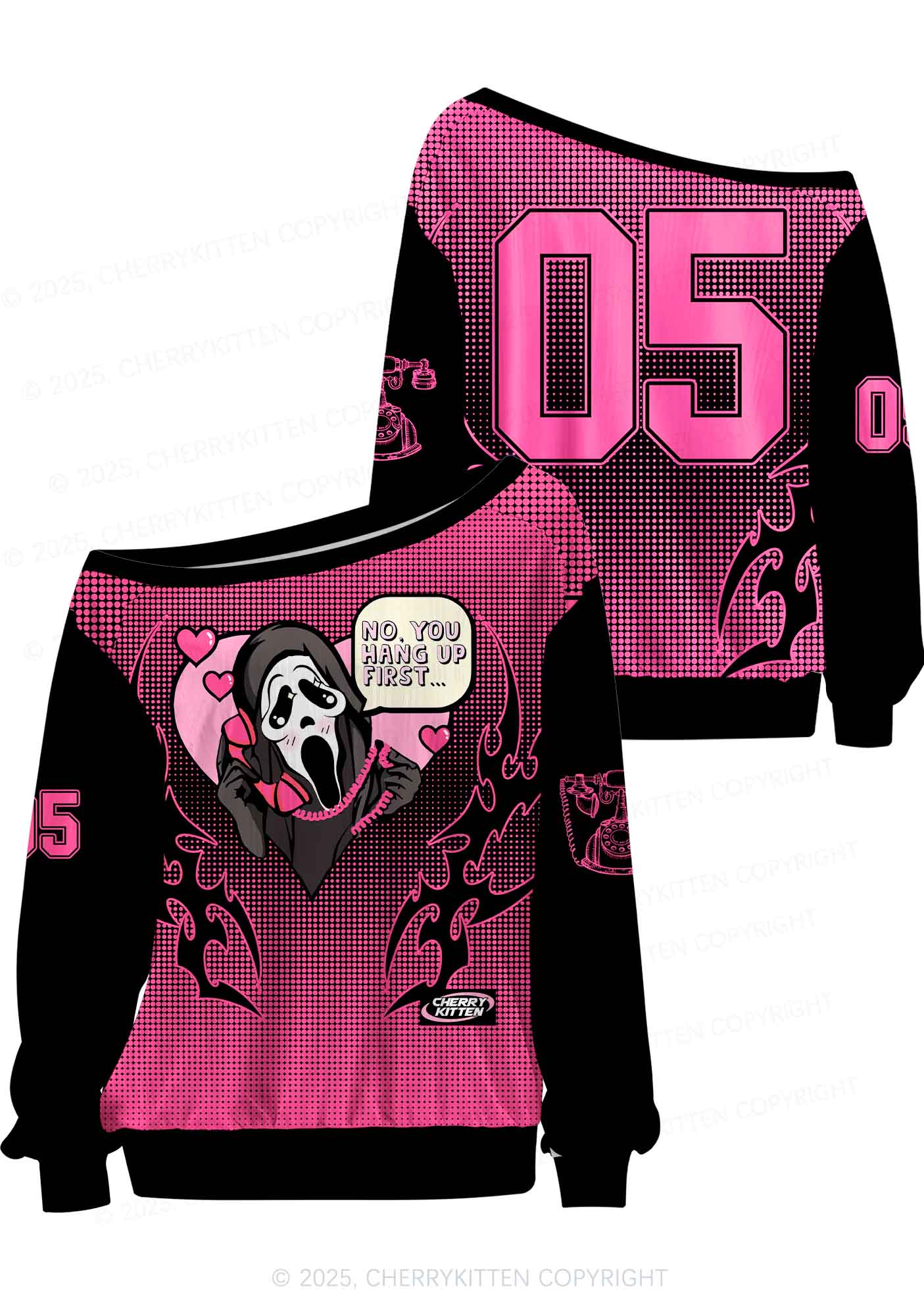 Halloween Custom Pink Horror Hang Up Heart Y2K Off Shoulder Long Sleeve Sport Jersey Shirts Cherrykitten - Image 3