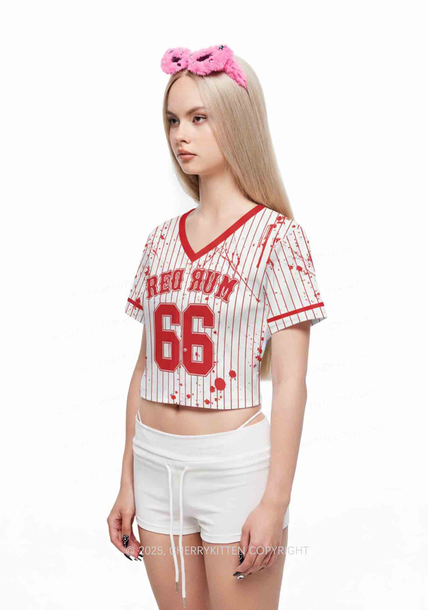 Halloween Custom Red Rum Blood Y2K Crop Sport Jersey Shirts Cherrykitten - Image 2