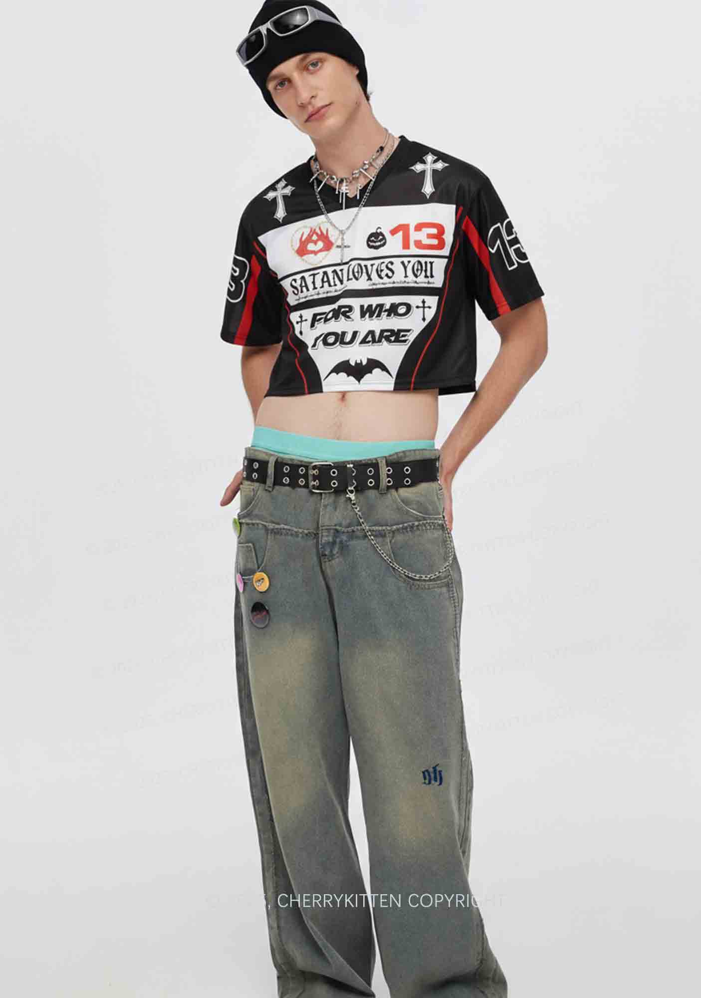 Halloween Custom Satan Loves Y2K Crop Sport Jersey Shirts Cherrykitten - Image 2