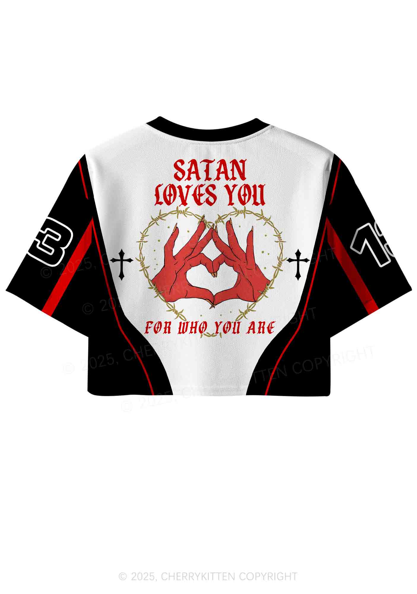 Halloween Custom Satan Loves Y2K Crop Sport Jersey Shirts Cherrykitten - Image 3