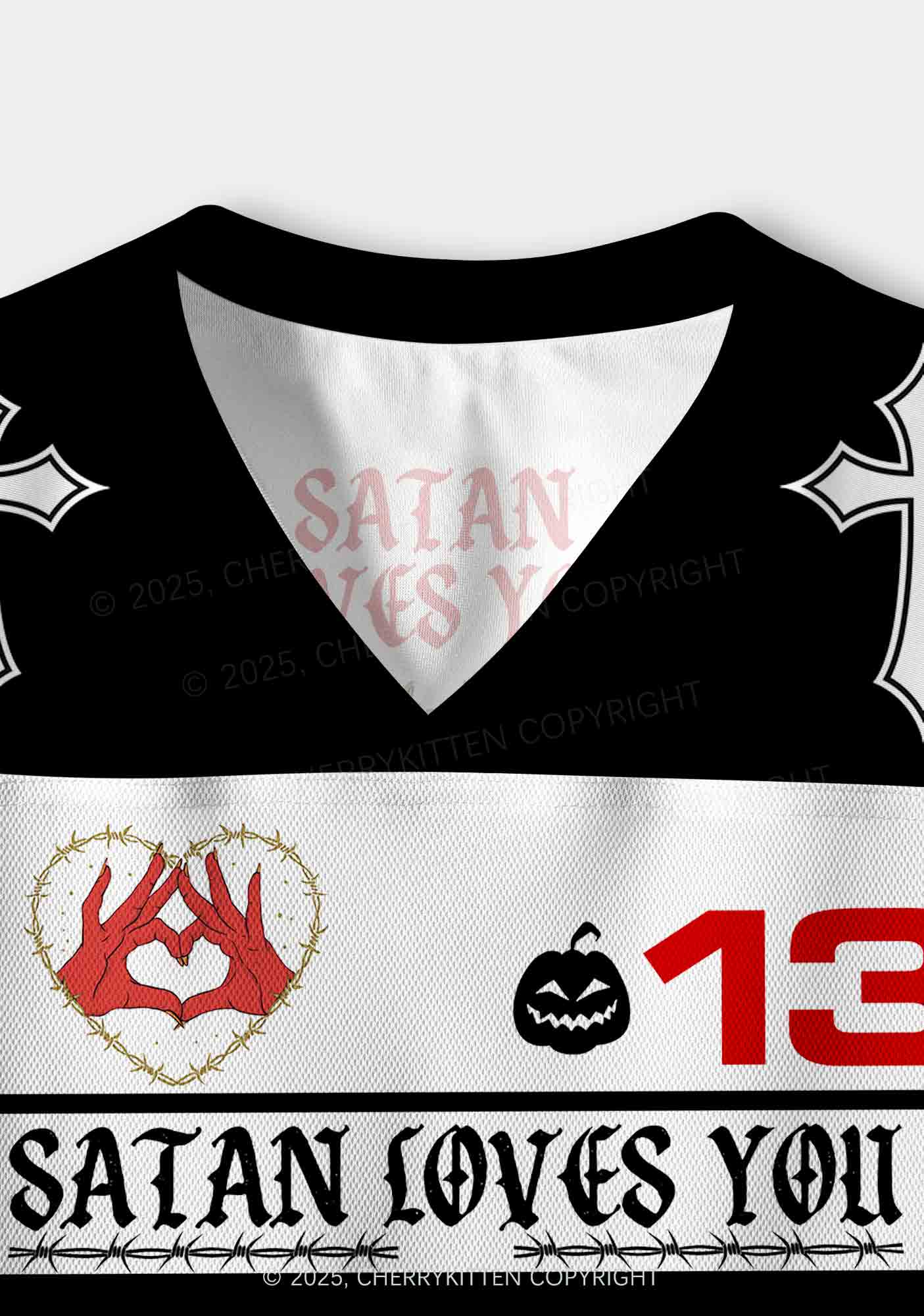 Halloween Custom Satan Loves Y2K Crop Sport Jersey Shirts Cherrykitten - Image 4